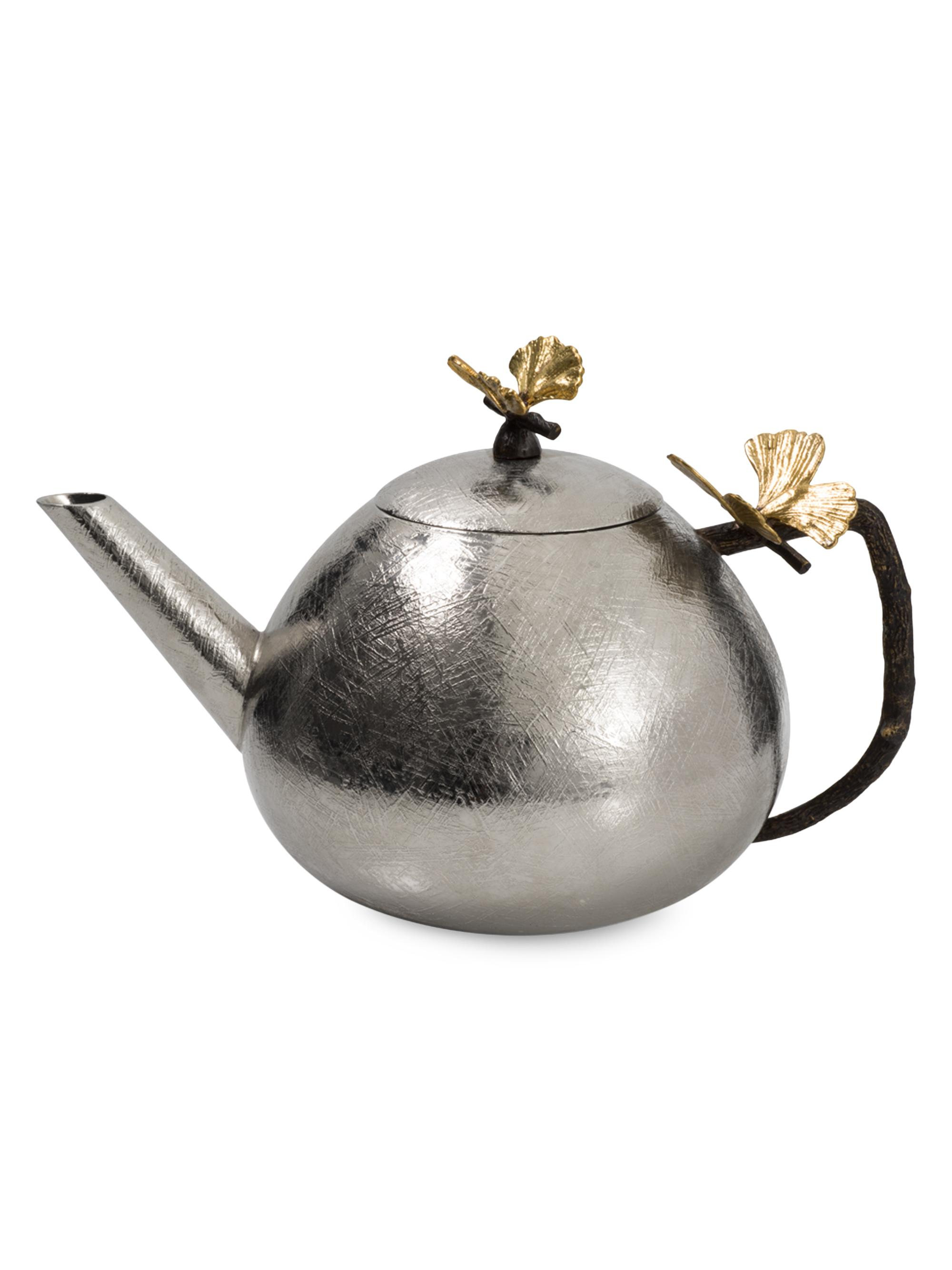 Michael Aram Butterfly Ginkgo Stainless Steel & Brass Round Teapot