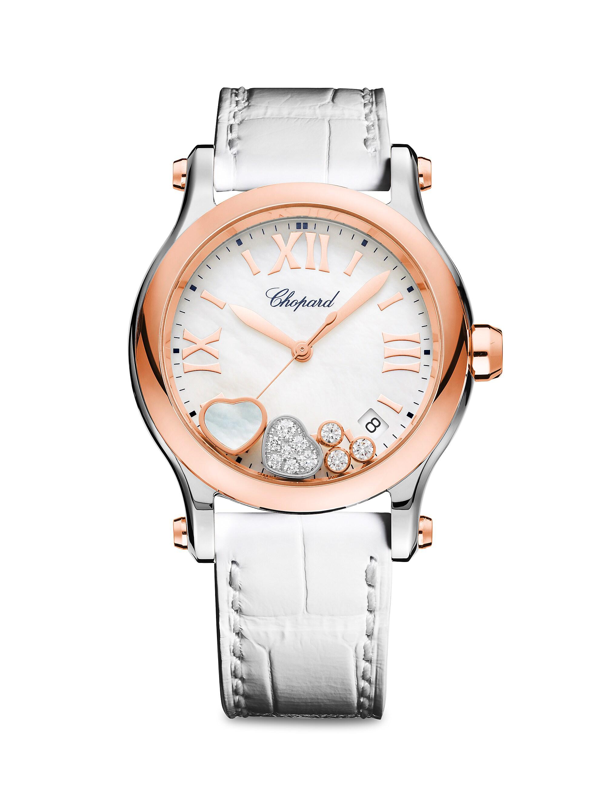 Chopard Women's Happy Sport Diamond, 18K Rose Gold, Stainless Steel & Alligator Strap Watch - Rose Gold
