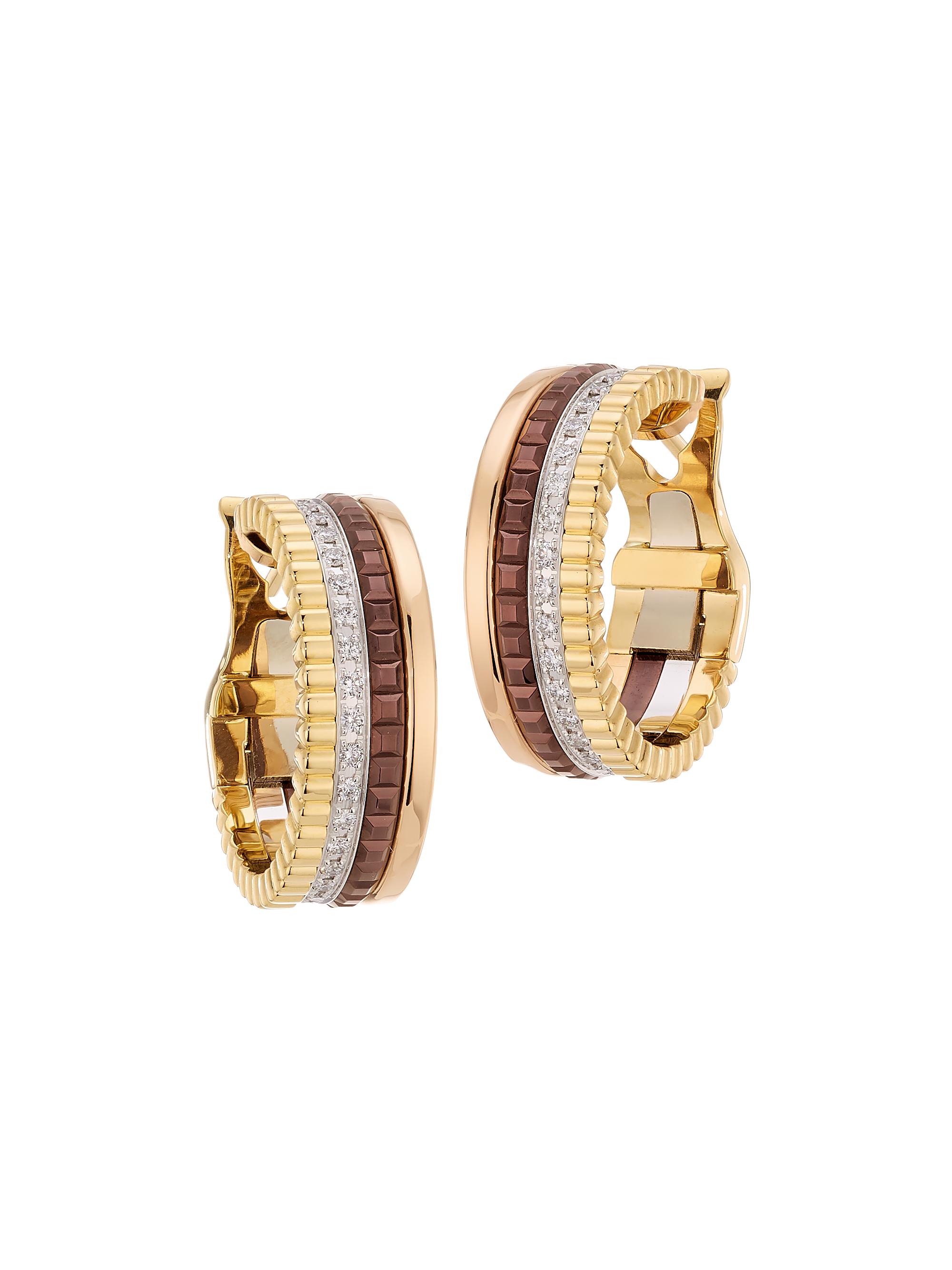 Boucheron Women's Quatre Classique 18K Yellow Gold, Rose Gold, White Gold, Brown PVD & Diamond Hoop Earrings - Yellow Gold