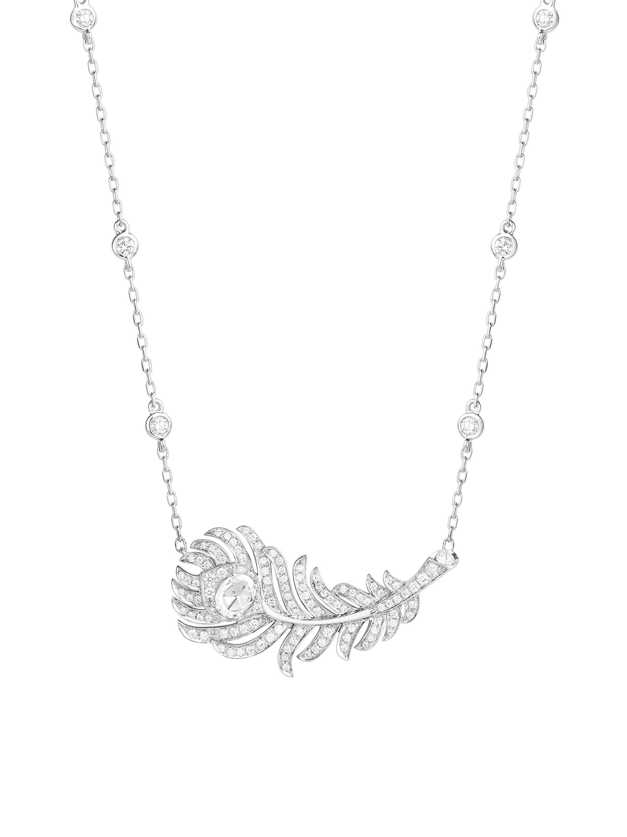 Boucheron Women's Plume de Paon 18K White Gold & Diamond Peacock Feather Pendant Necklace - White Gold