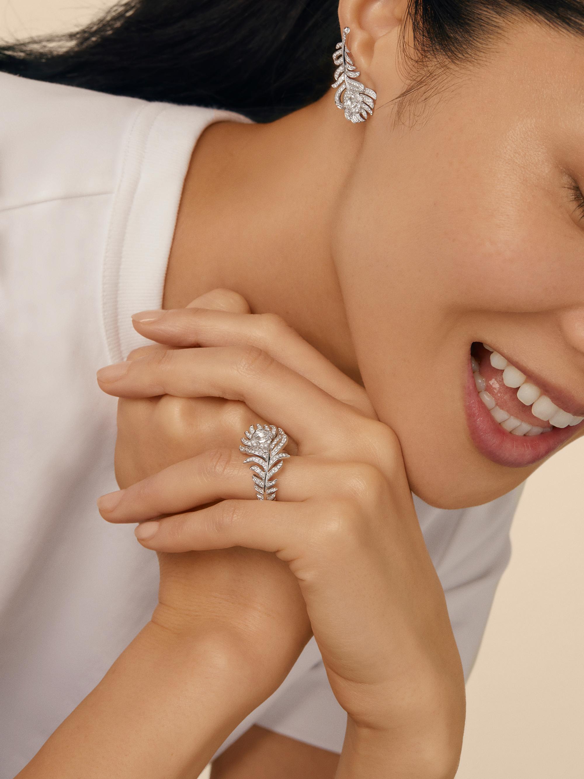 Shop Boucheron Plume de Paon 18K White Gold & Diamond Peacock 