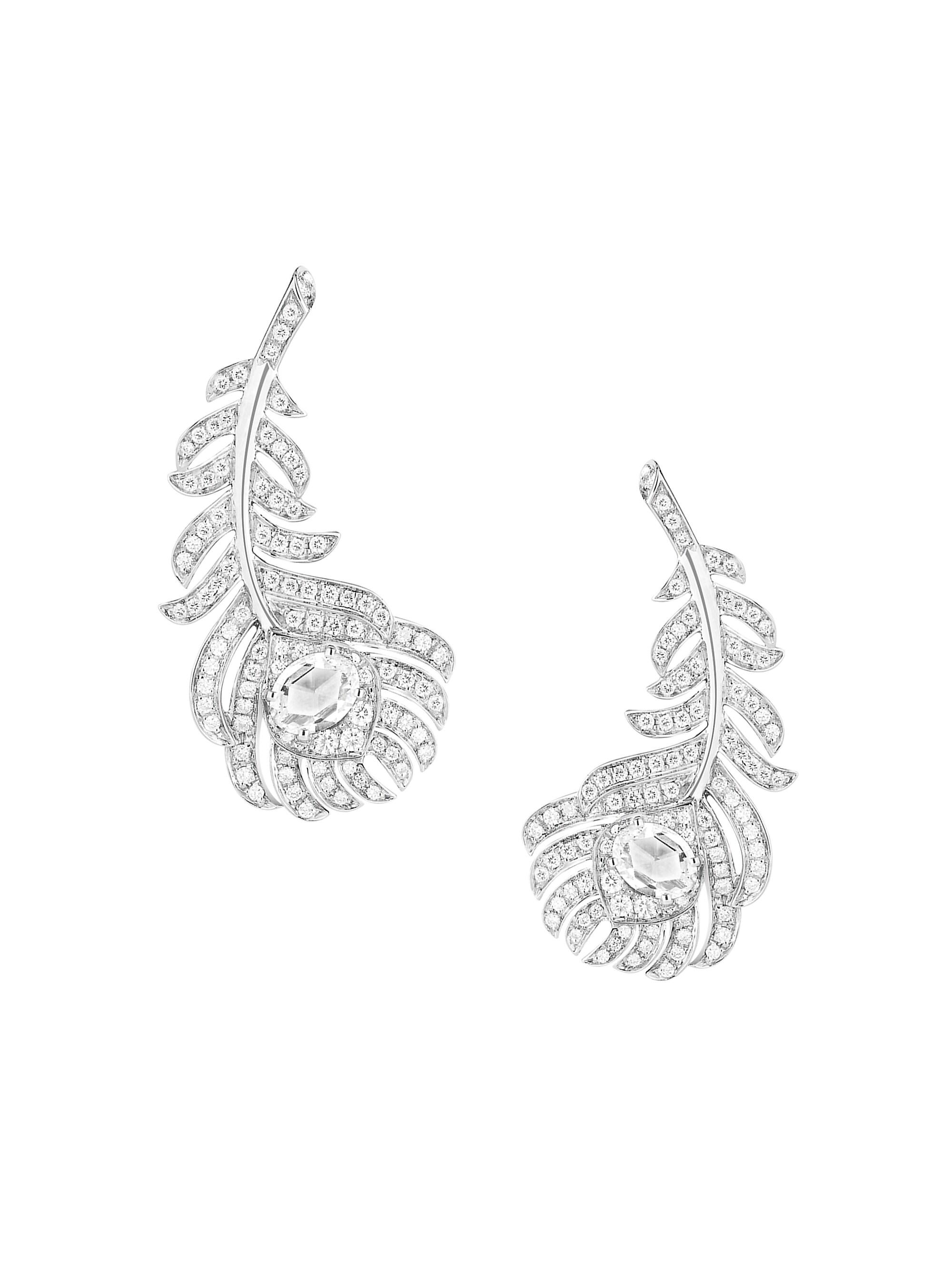 Boucheron Women's Plume de Paon 18K White Gold & Diamond Peacock Feather Clip-On Earrings - Diamond White Gold