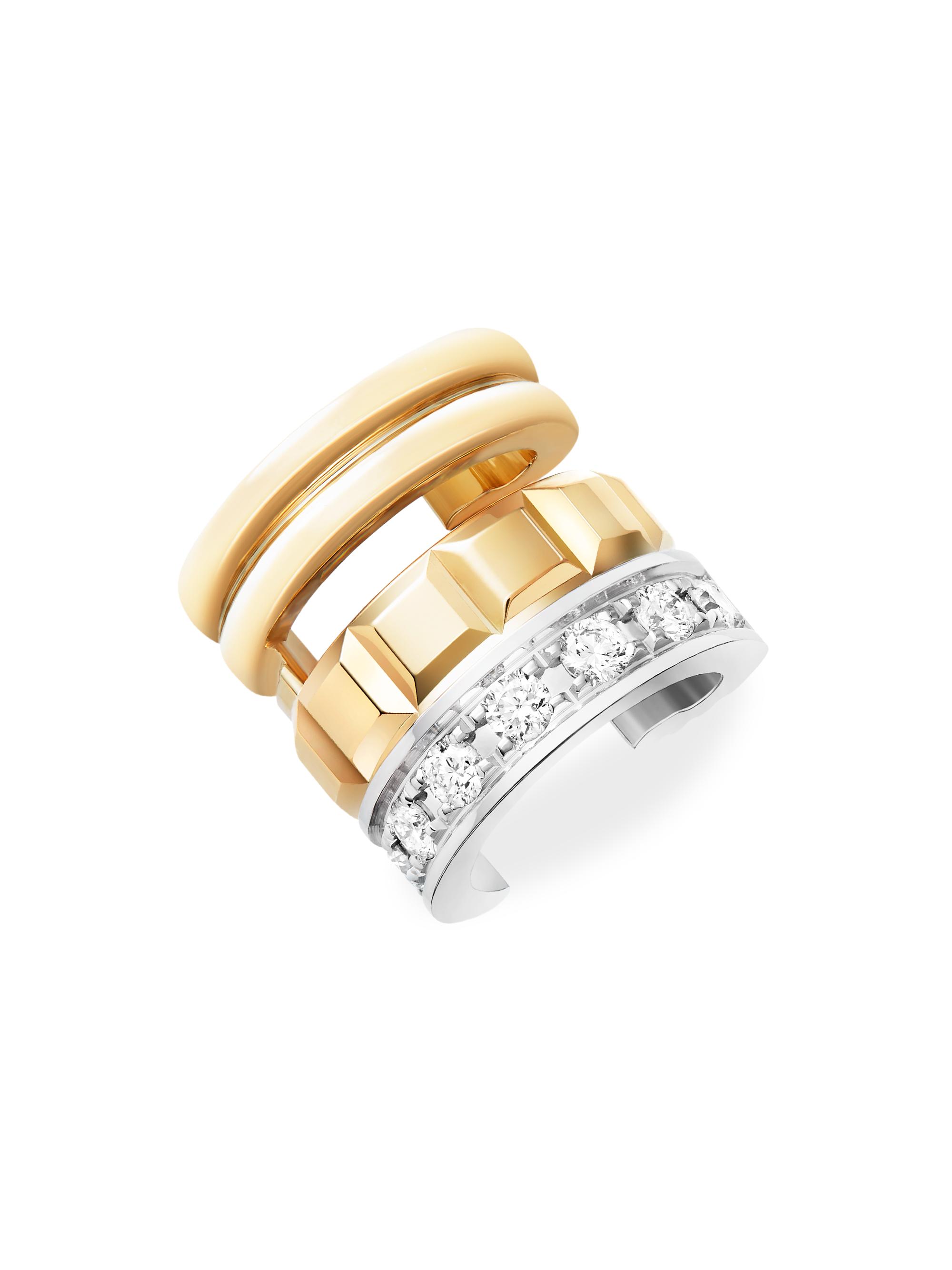 Boucheron Women's Quatre Radiant Edition Two-Tone 18K Gold & 0.14 TCW Diamond Single Clip-On Earring - Yellow Gold White Gold