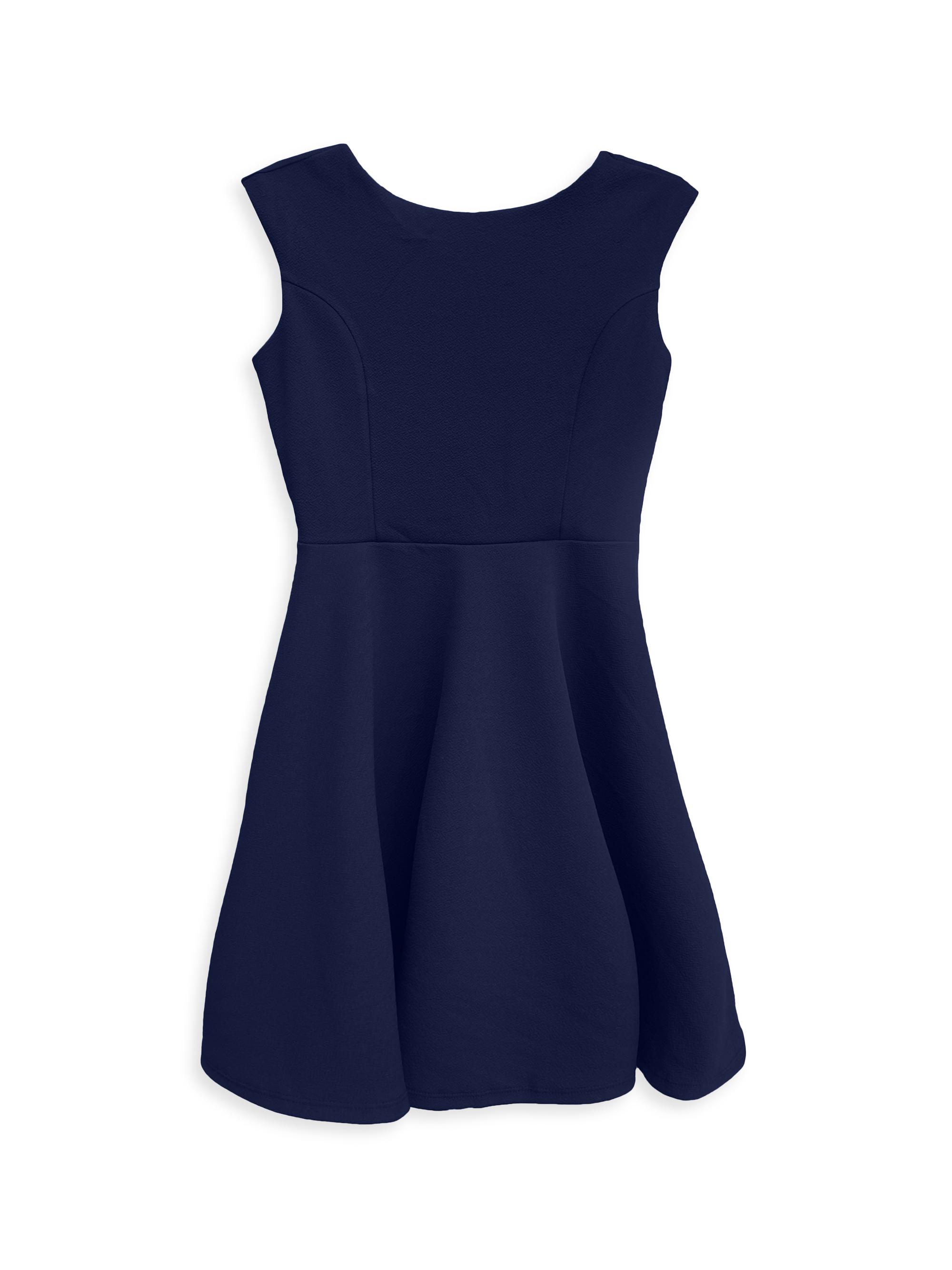 Un Deux Trois Girl's Textured Cap Sleeve Dress - Navy
