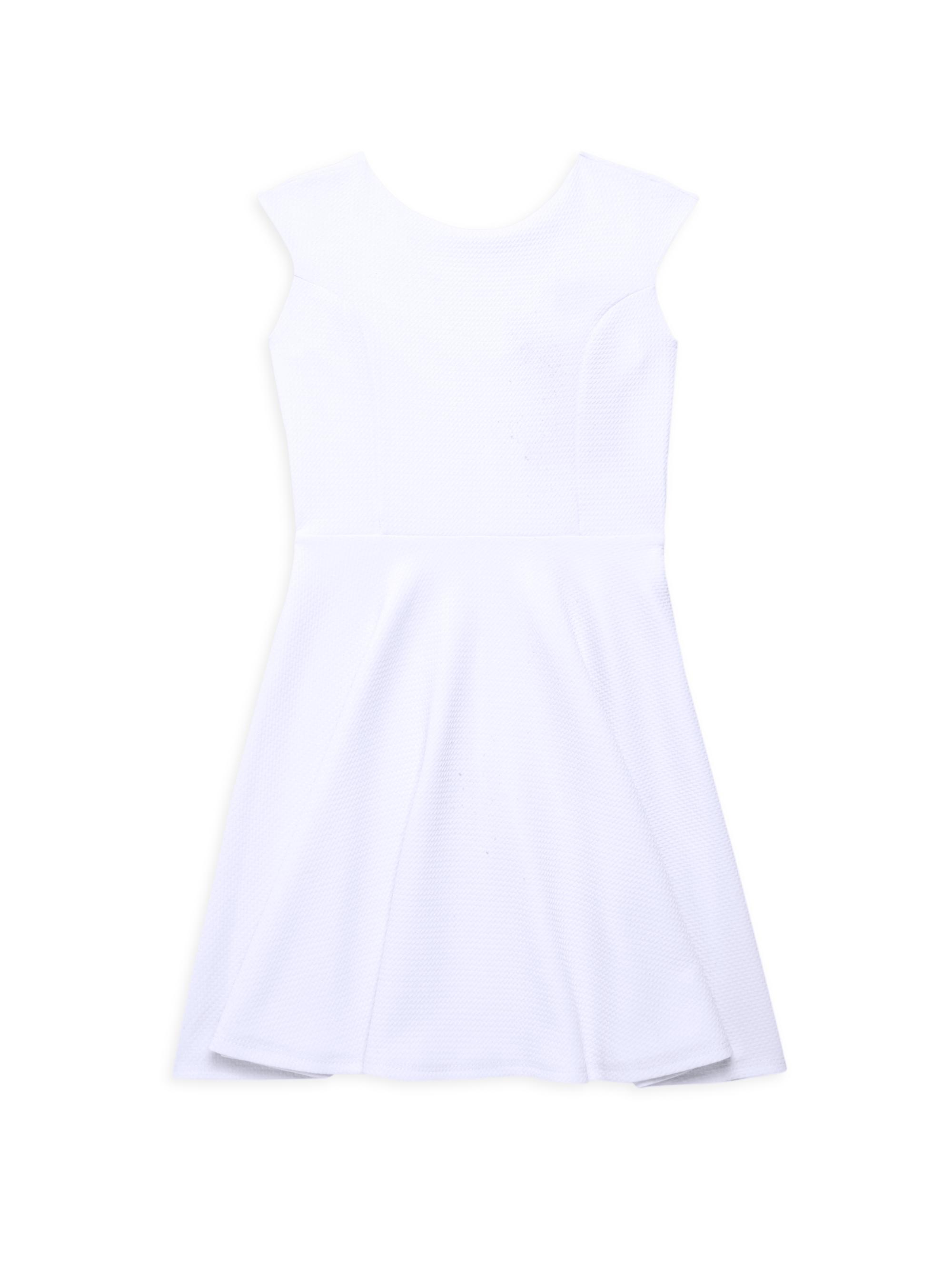 Un Deux Trois Girl's Textured Cap Sleeve Dress - White