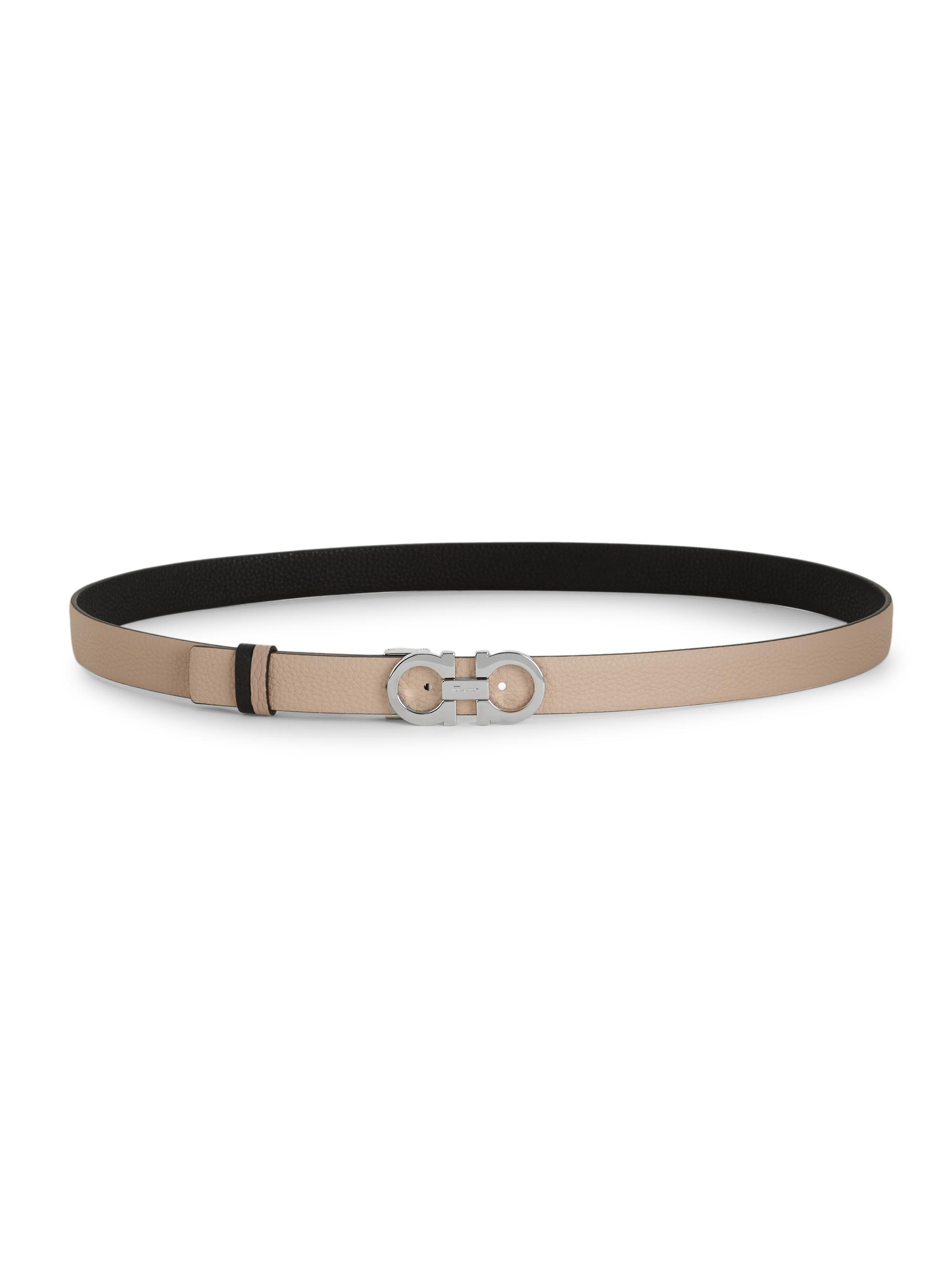 FERRAGAMO Women's Gancini Adjustable Cut-to-Size Reversible Textured Leather Belt - New Bisque