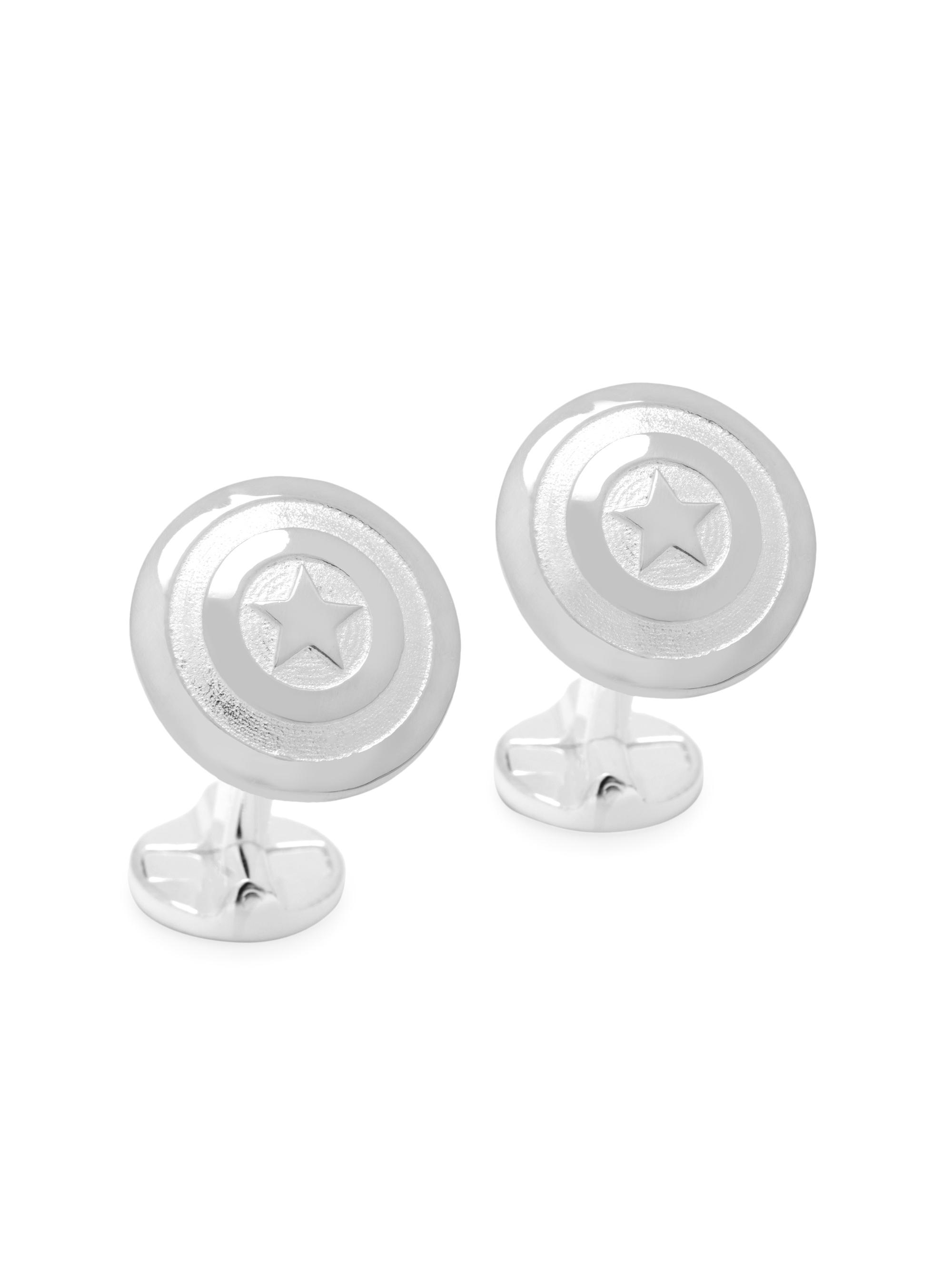 Cufflinks, Inc. Men's Marvel Sterling Silver 3D Captain America Shield Cufflinks - Silver