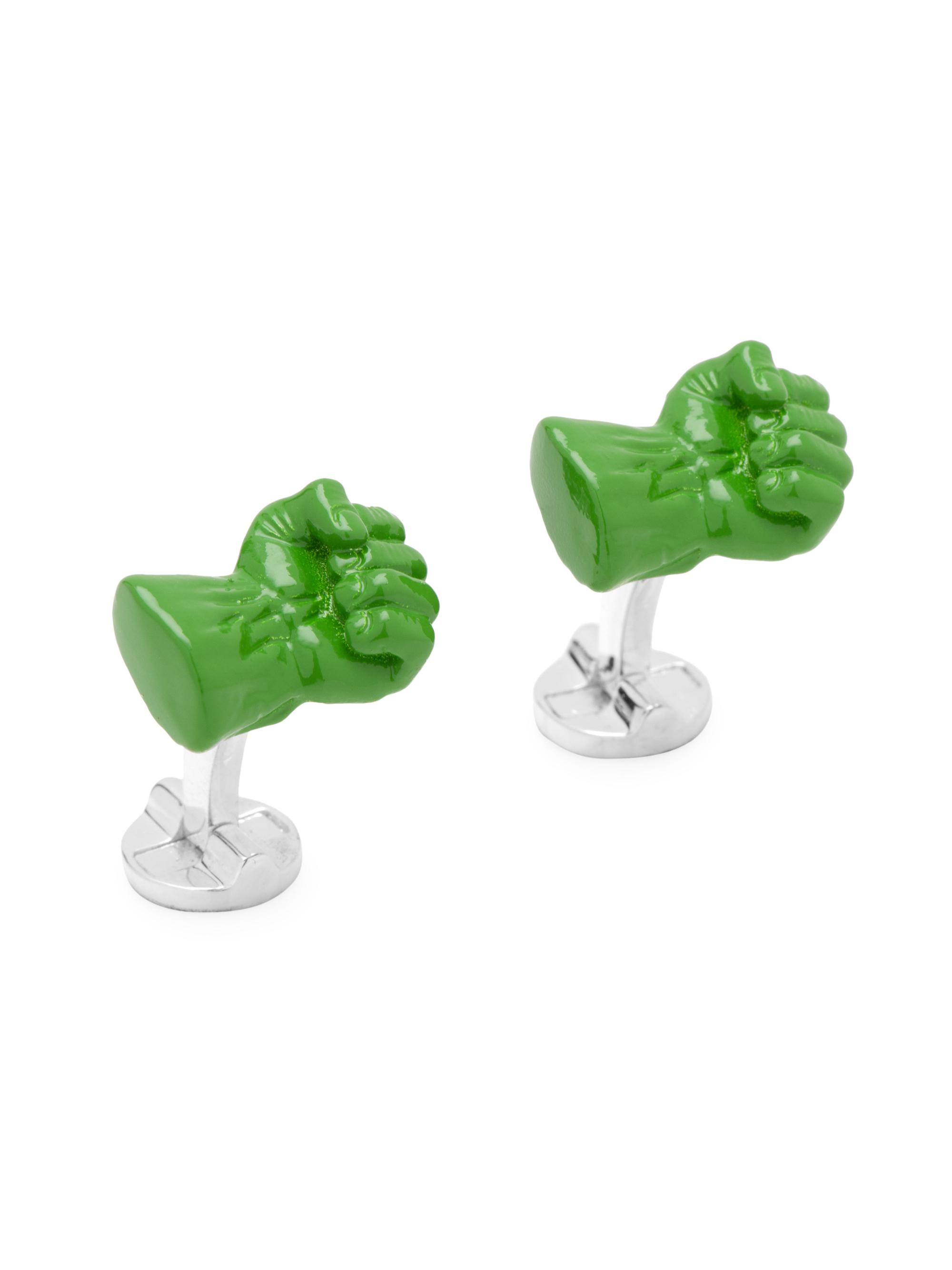 Cufflinks, Inc. Men's Marvel 3D Hulk Fist Silver-Plated Cufflinks - Green