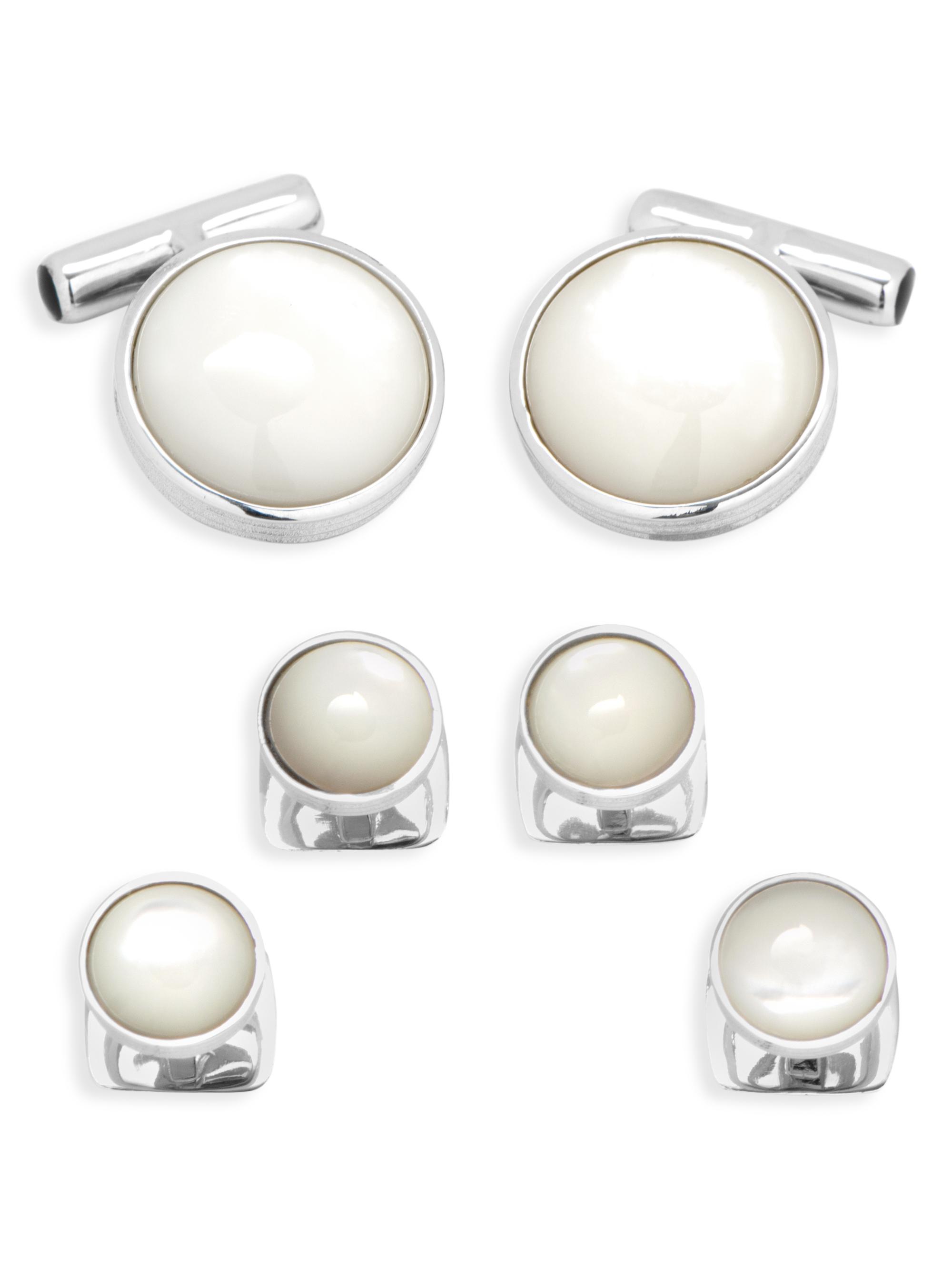 Cufflinks, Inc. Men's Ox & Bull Trading Co. 6-Piece Sterling Silver & Mother-Of-Pearl Cufflinks & Studs Set - White
