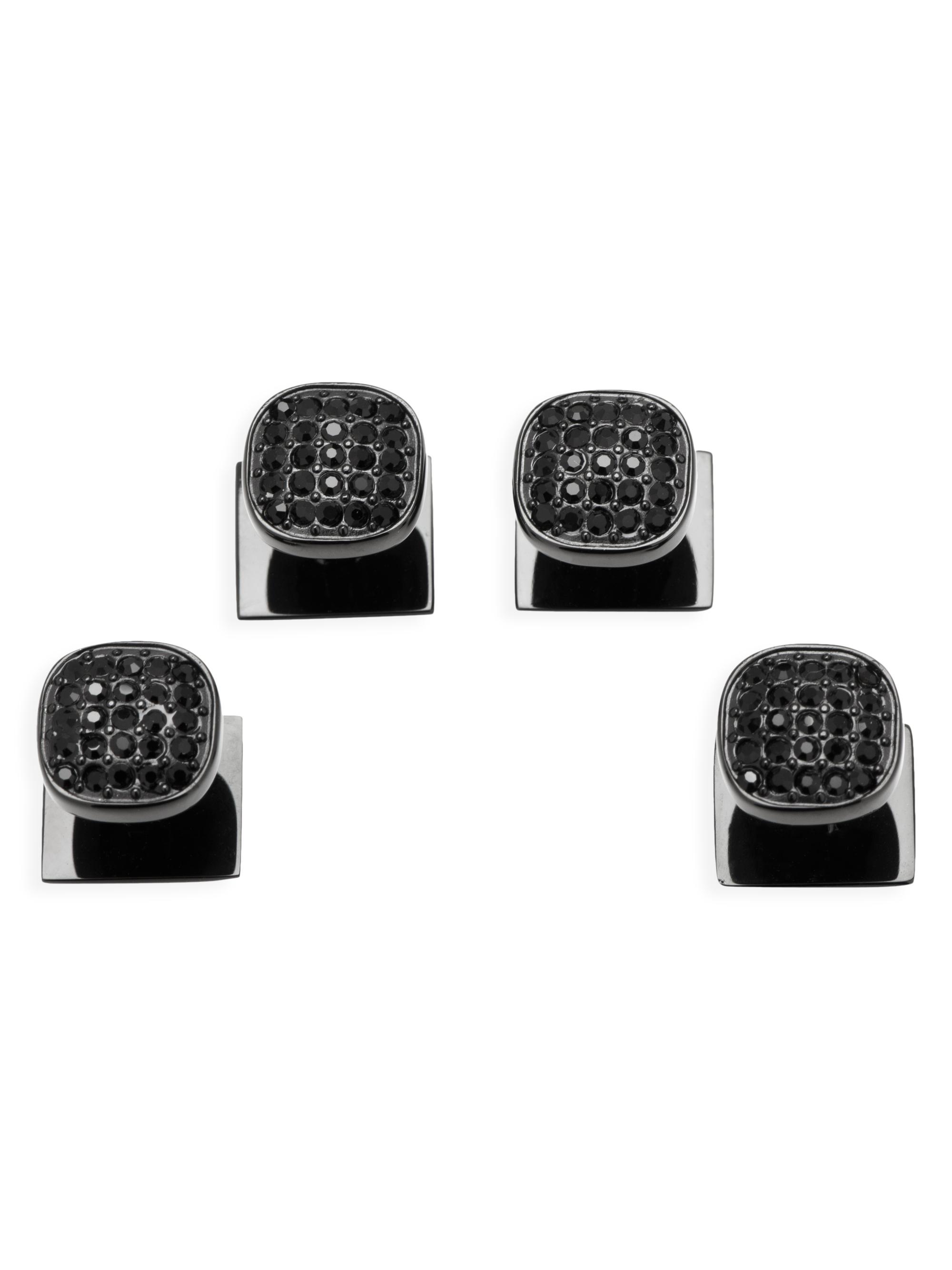 Cufflinks, Inc. Men's Ox & Bull Trading Co. 4-Piece Black Stainless Steel & Black Pave Crystal Studs - Black
