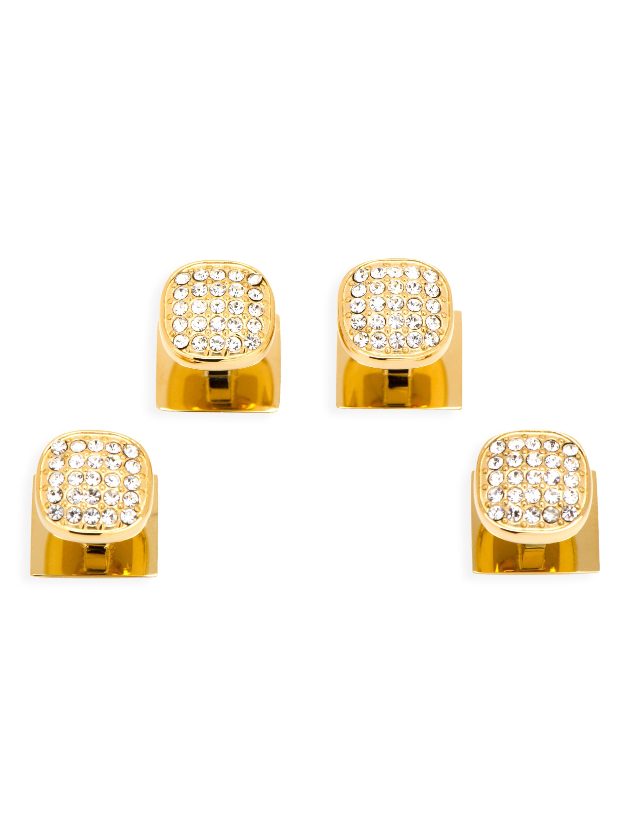 Cufflinks, Inc. Men's Ox & Bull Trading Co. 4-Piece Goldtone Stainless Steel & White Pave Crystal Stud Set - Gold