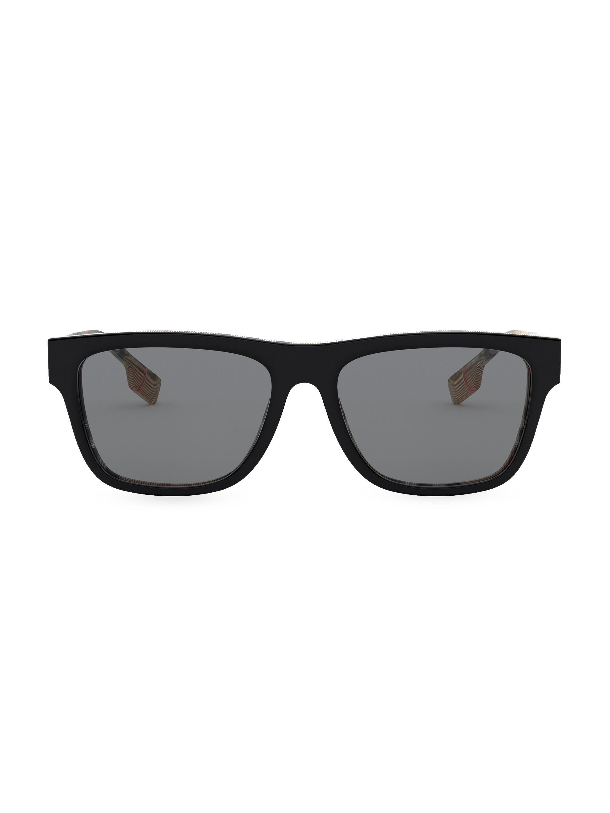 Burberry Men's B. Logo 56MM Square Sunglasses - Black Check