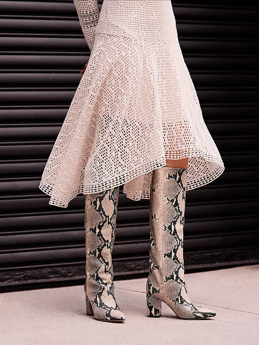 Shop Paris Texas Knee-High Python-Embossed Leather Boots