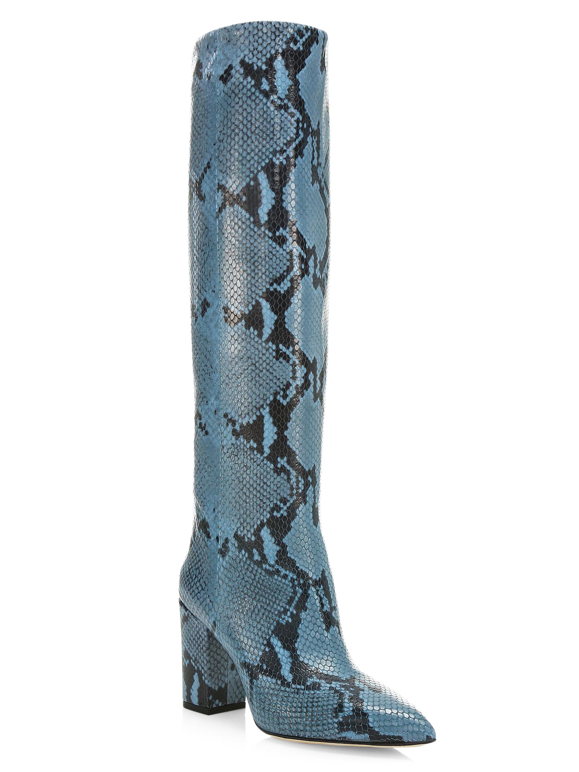 靴 PARIS TEXAS light blue python long boots Paris Texas Knee-High Python-Embossed Leather Boots | Saks Fifth