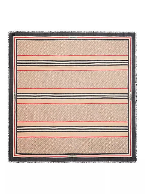 Tory Burch Candy Wrapper Stripe Monogram Silk Square Scarf