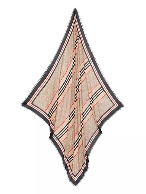 Burberry Monogram Stripe Print Square Silk Scarf