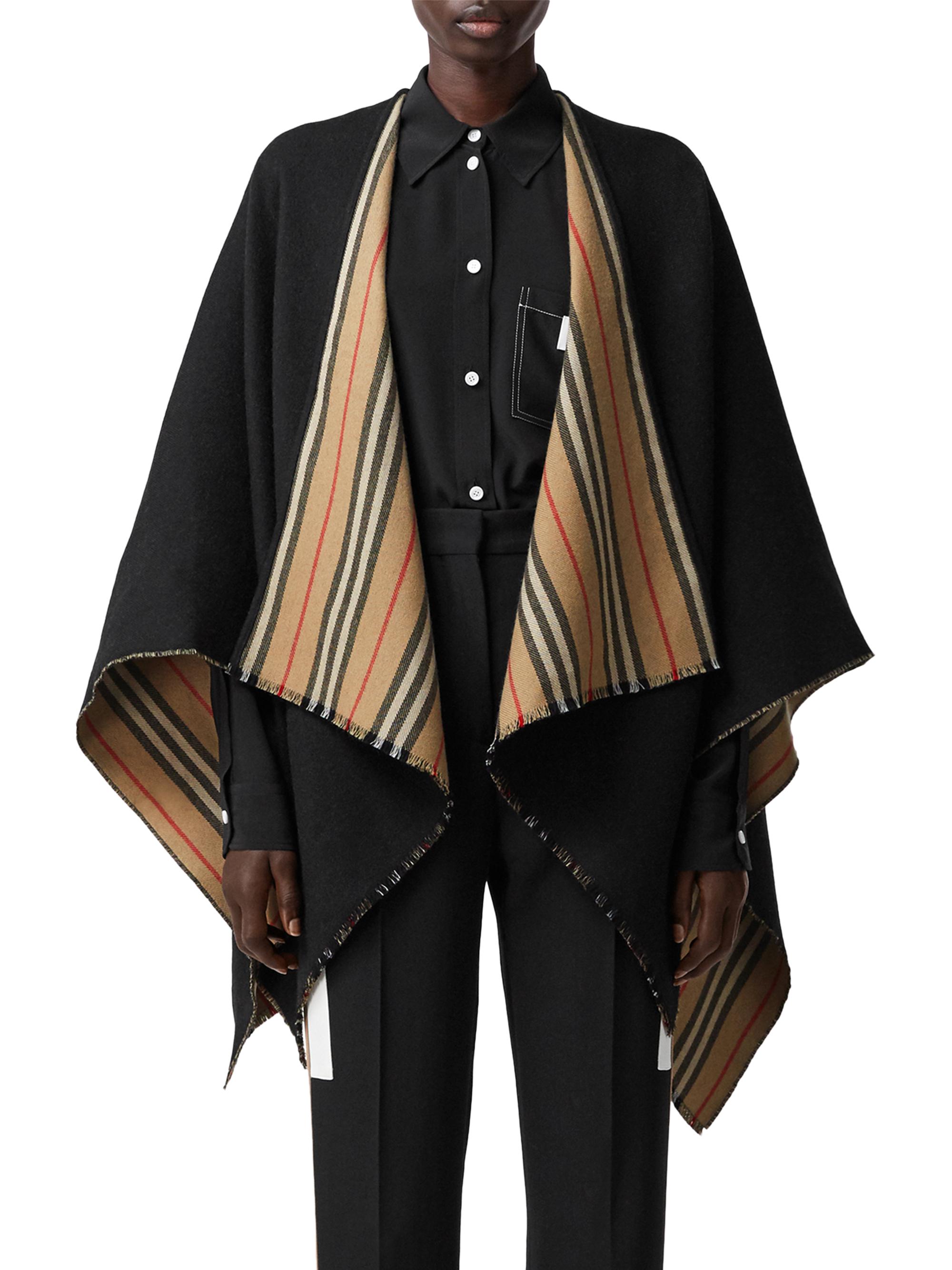Shop Burberry Icon Stripe To Solid Wool Cape | Saks Fifth Avenue