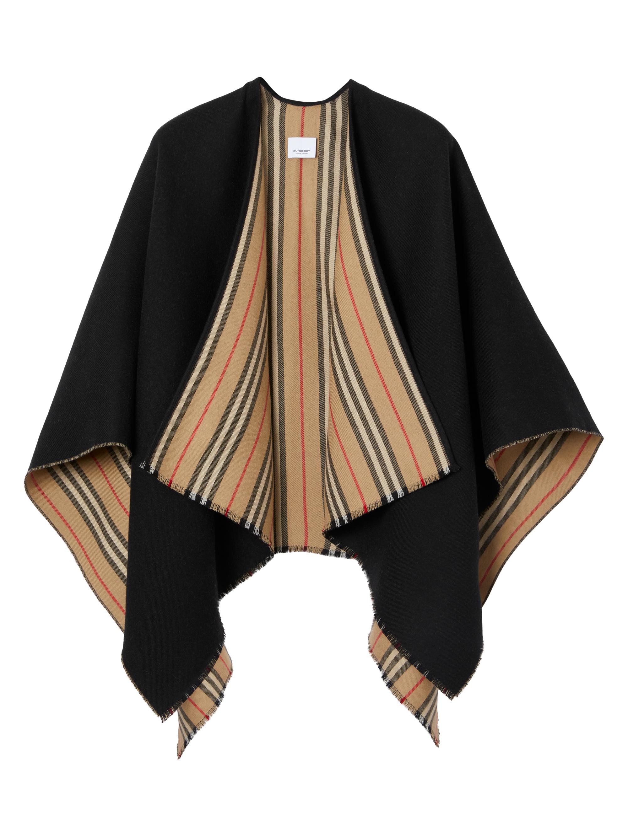 Burberry Women's Icon Stripe To Solid Wool Cape - Black