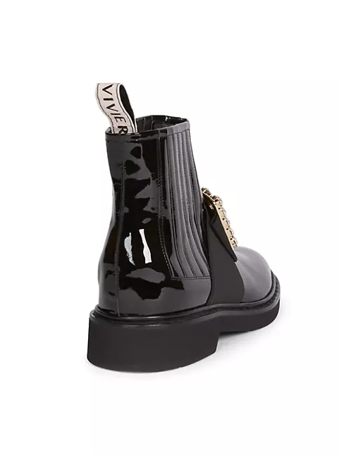 Viv' Rangers Strass Buckle Ankle Boots in Leather Black Woman