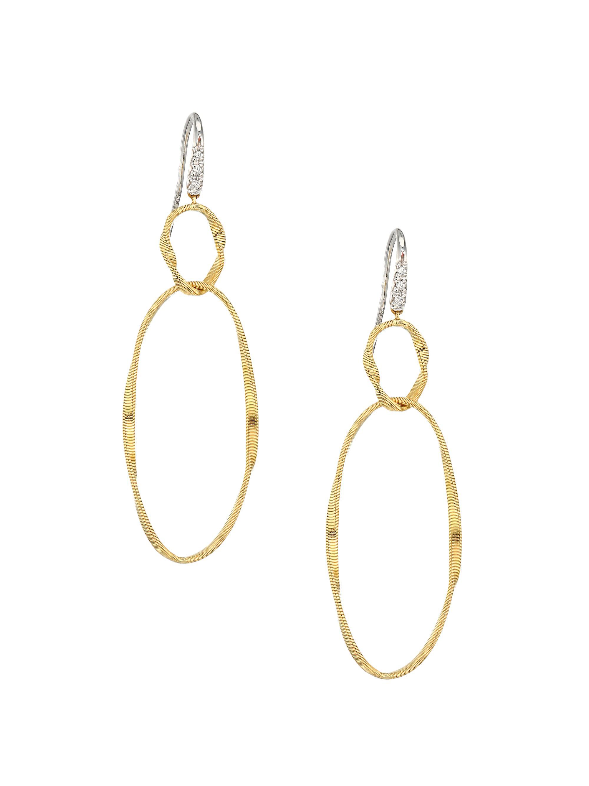 Marco Bicego Women's Marrakech Onde 18K Yellow Gold & Diamond Coil Double-Drop Hoop Earrings