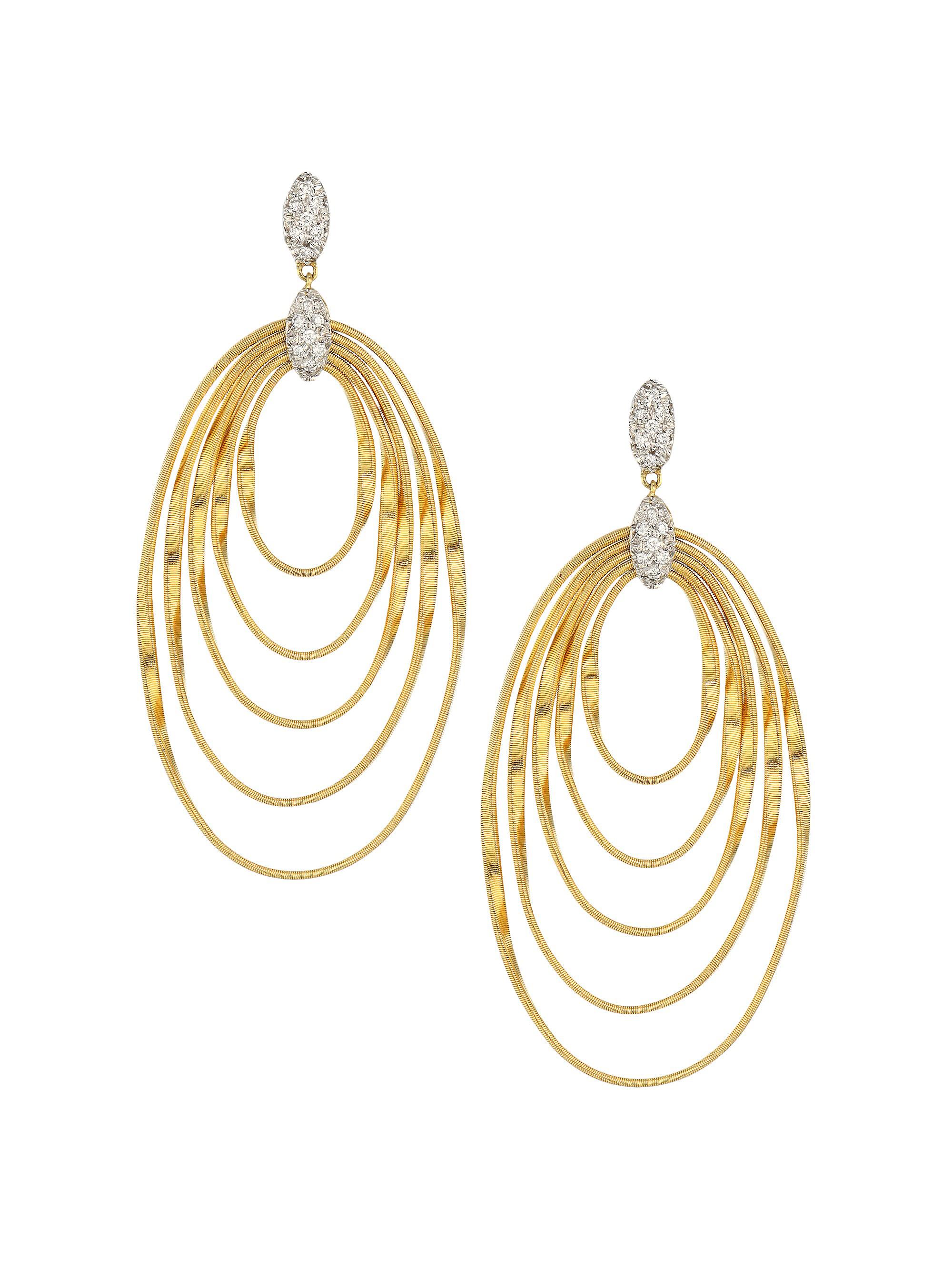 Marco Bicego Women's Marrakech Onde 18K Yellow Gold & Diamond Coil Statement Drop Hoop Earrings
