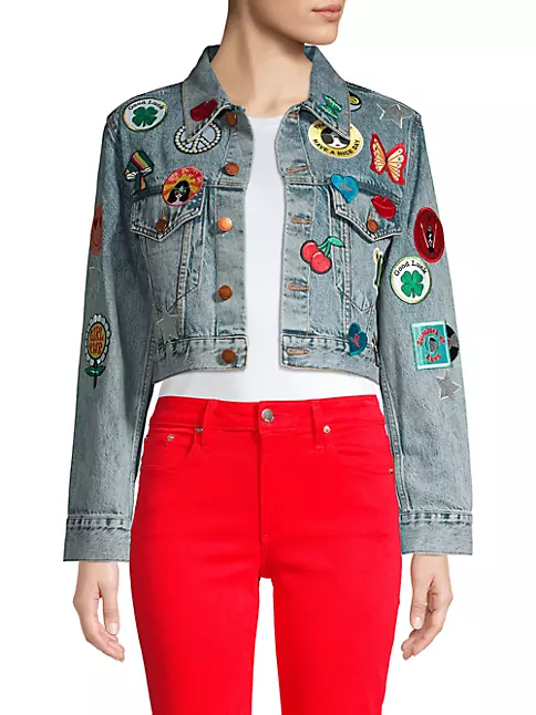 GUCCI Shearling Denim Jacket With Embroidery & Patches IT 48