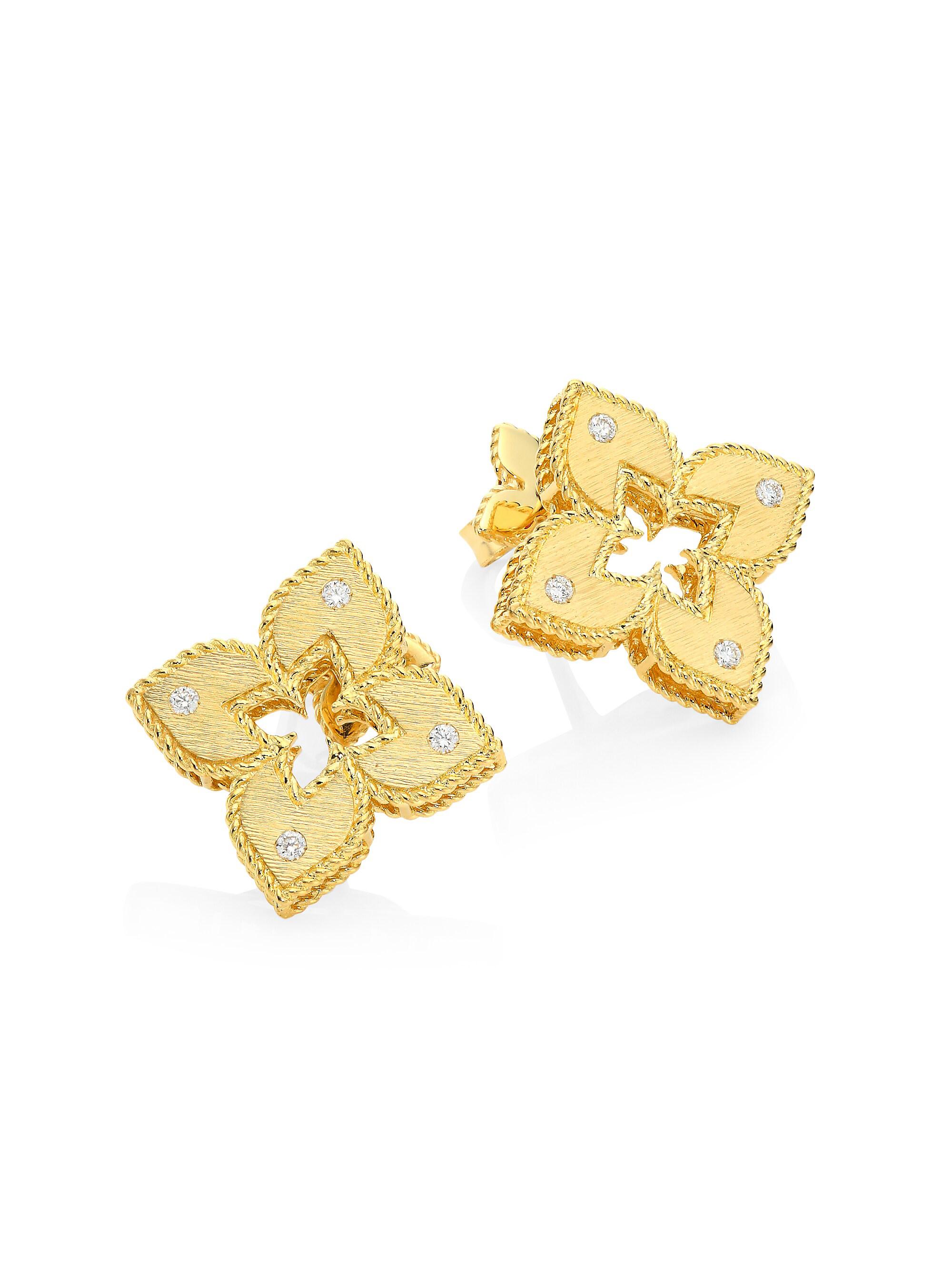 Roberto Coin Women's Venetian Princess 18K Yellow Gold & Diamond Stud Earrings - Yellow Gold