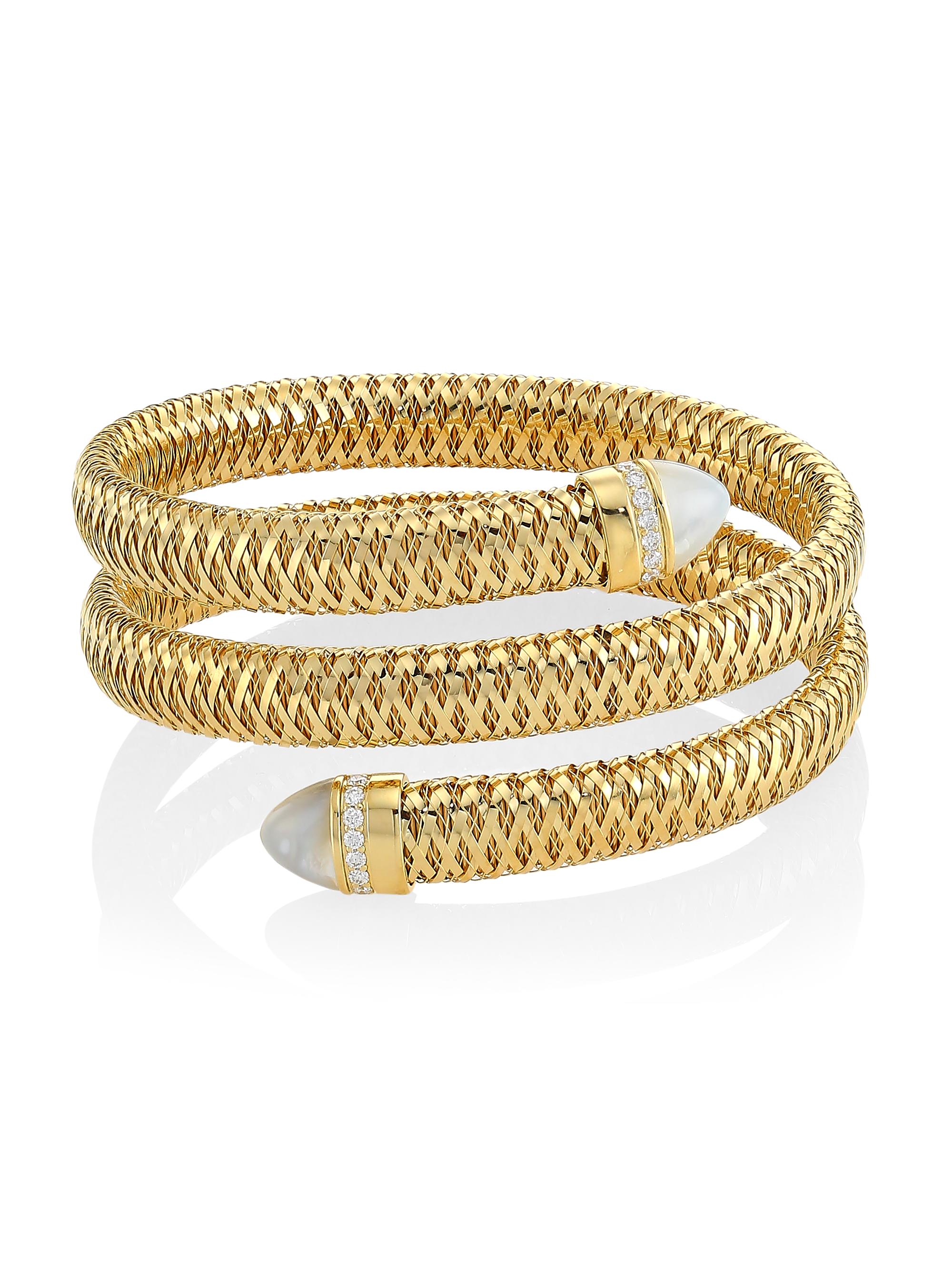Roberto Coin Women's Primavera 18K Yellow Gold, Mother-Of-Pearl & 0.24 TCW Diamond Wrap Bracelet - Yellow Gold