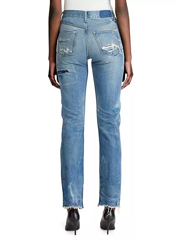 Blue High-rise faded straight-leg jeans, Polo Ralph Lauren