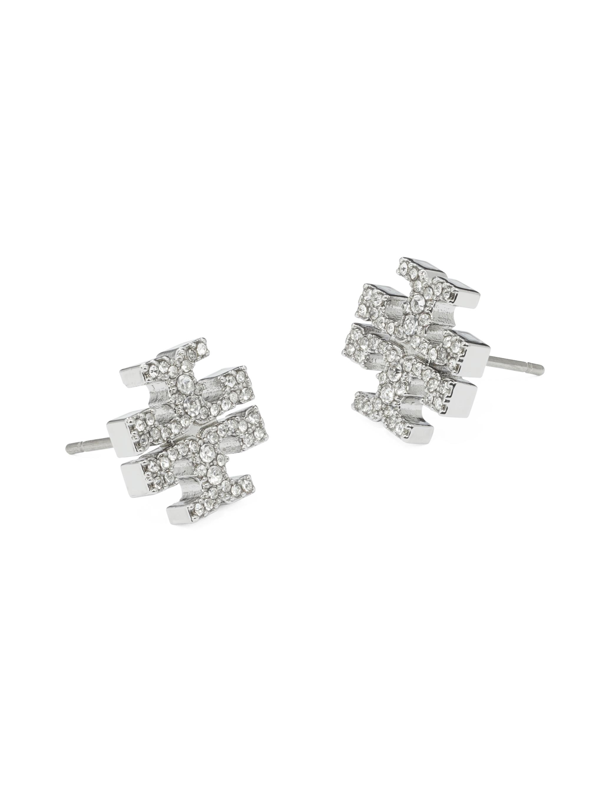 Tory Burch Women's Goldtone Pavé Logo Stud Earrings - Tory Gold Crystal