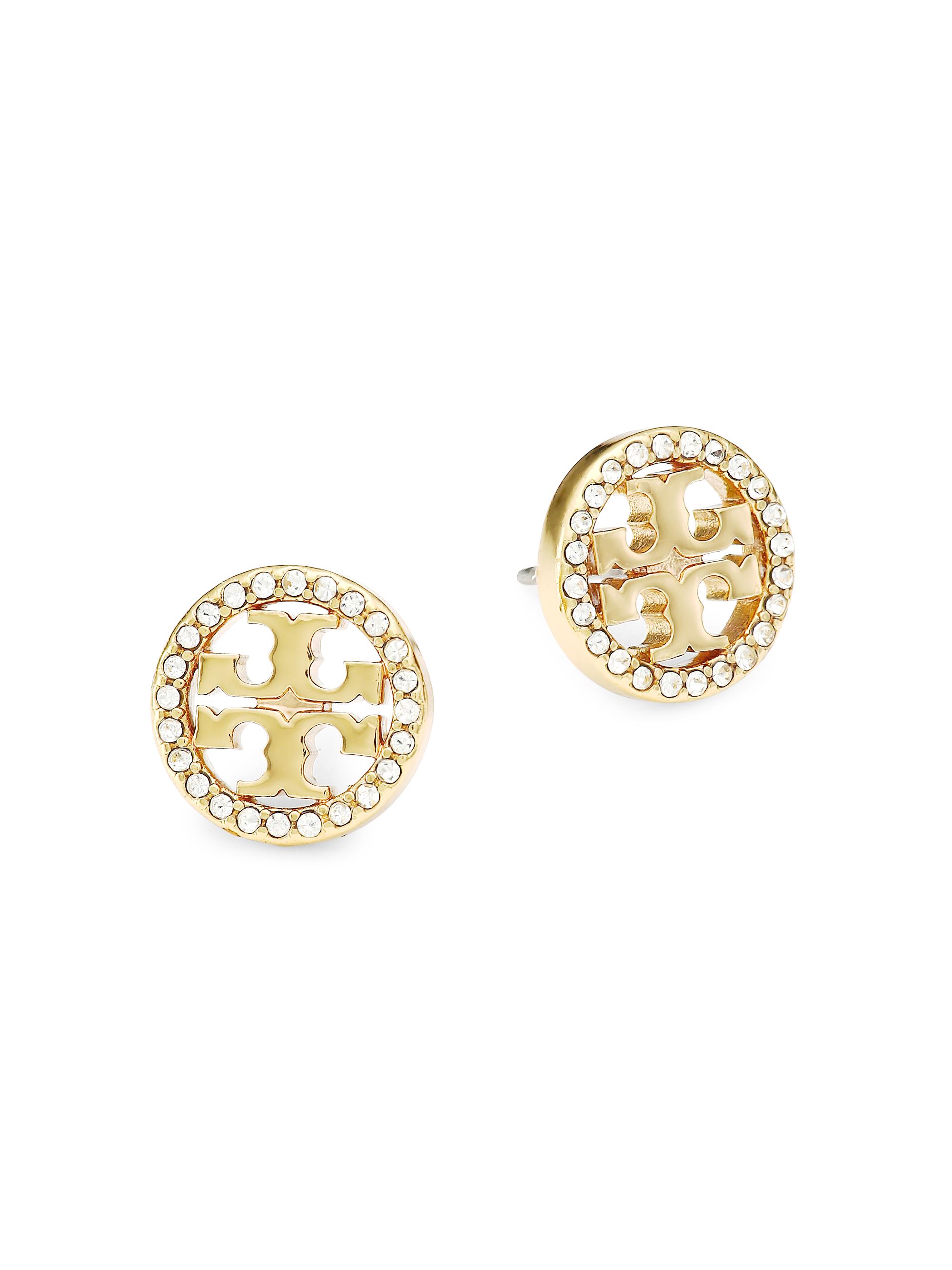 Tory Burch Women's Crystal Logo Goldtone Circle Stud Earrings - Tory Gold