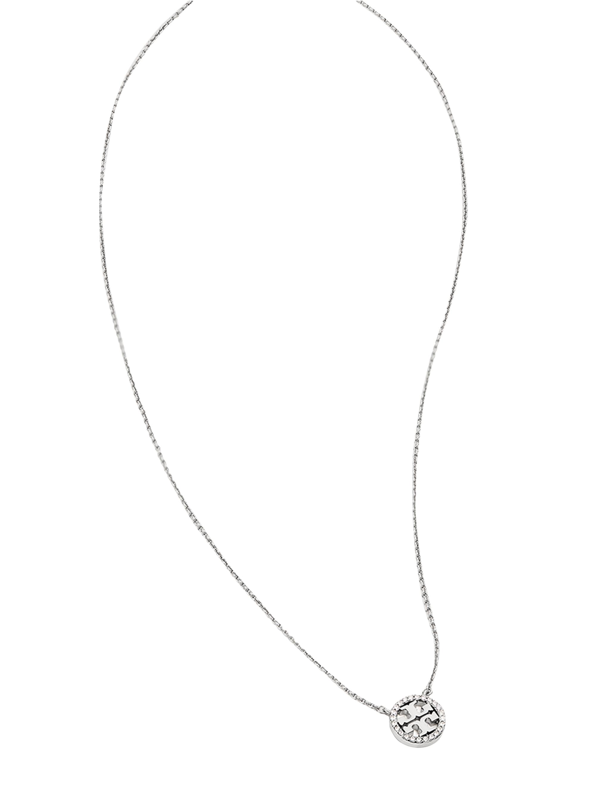 Tory Burch Women's Crystal Logo Pendant Necklace - Silver