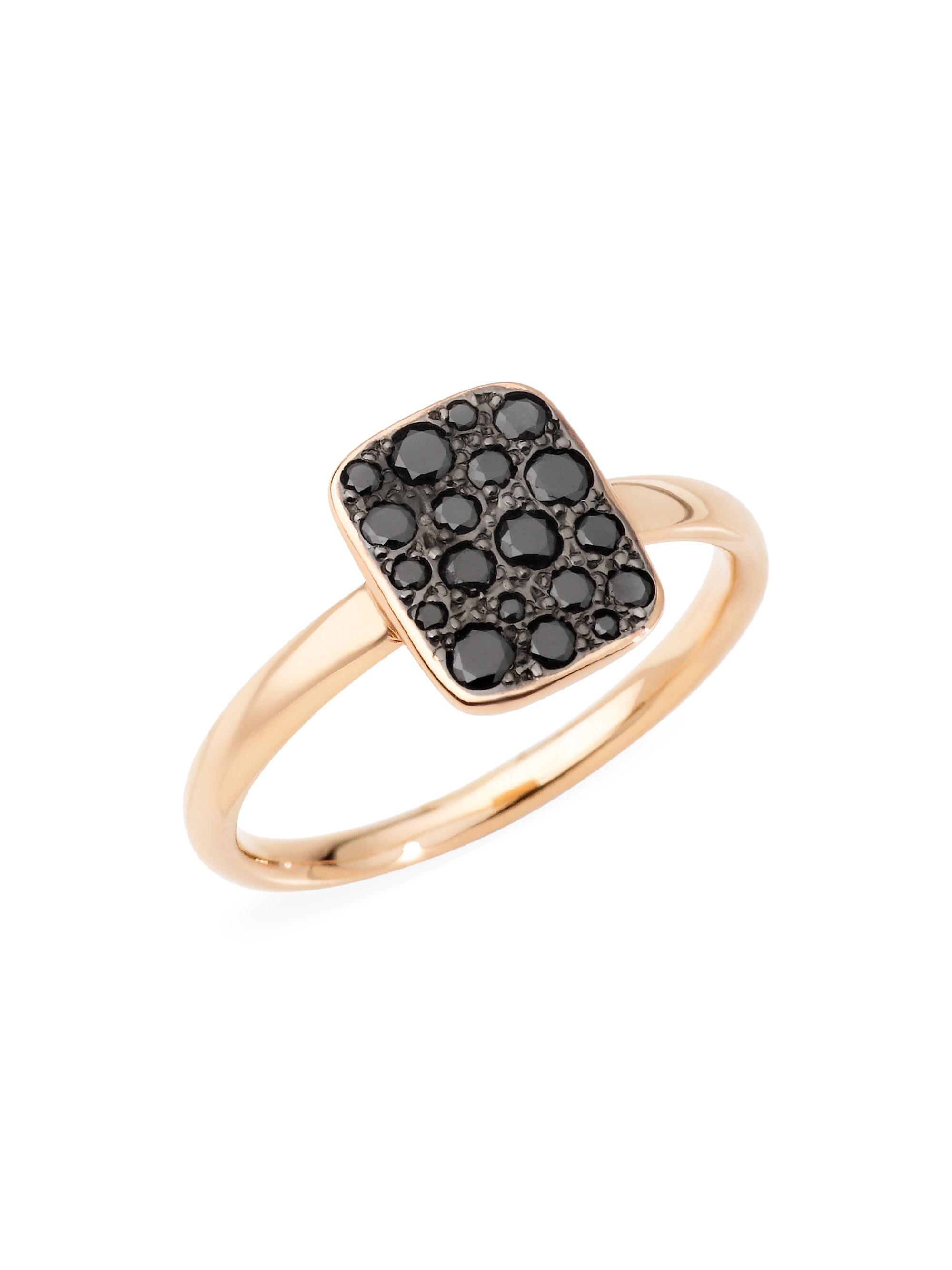 Pomellato Women's Sabbia Small 18K Rose Gold & Black Diamond Rectangular Ring - Gold