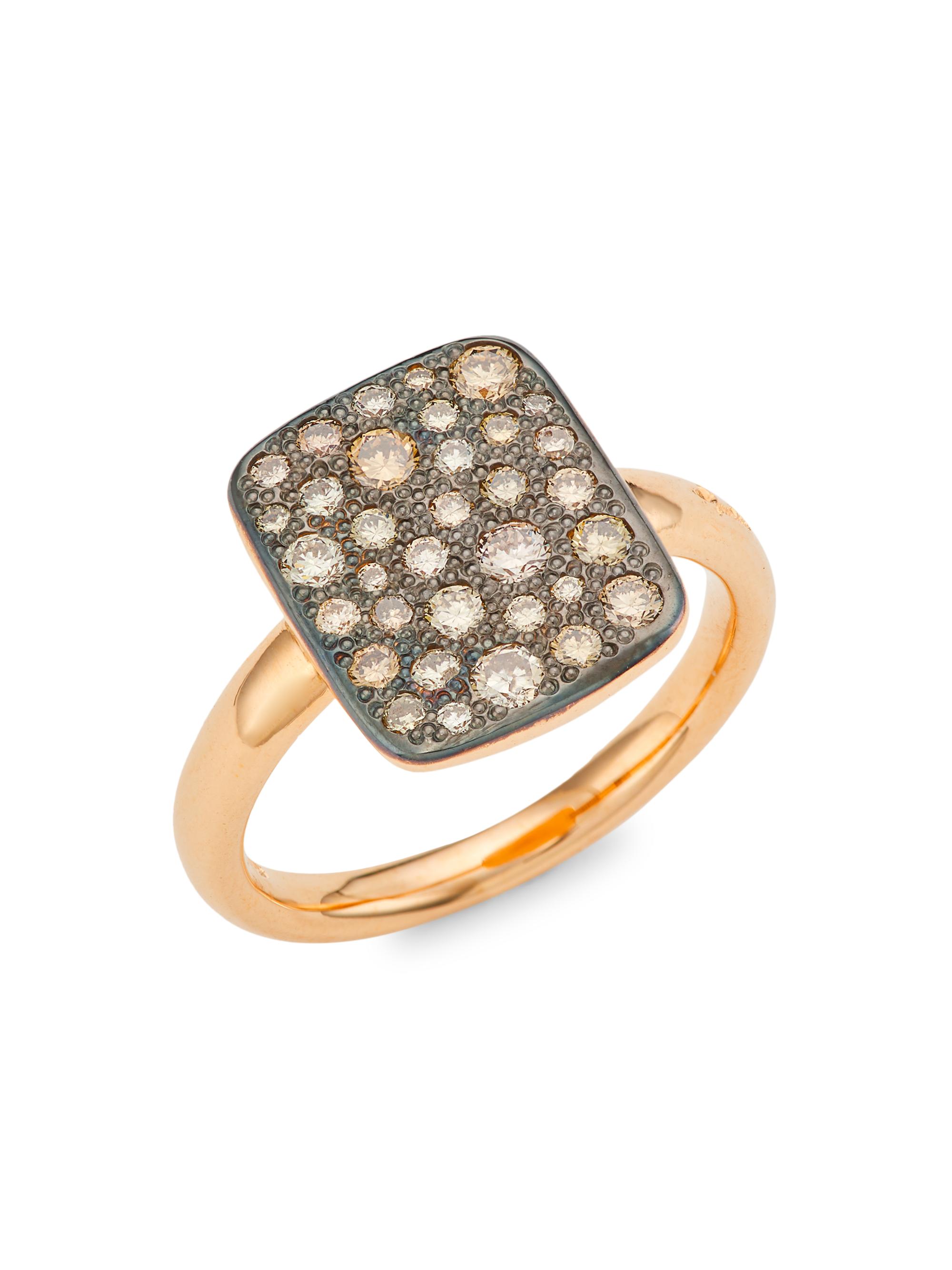 Pomellato Women's Sabbia 18K Rose Gold & Brown Diamond Rectangular Ring - Rose Gold