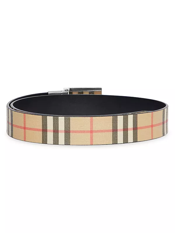 Check and Leather Belt in Archive Beige/gold - Women