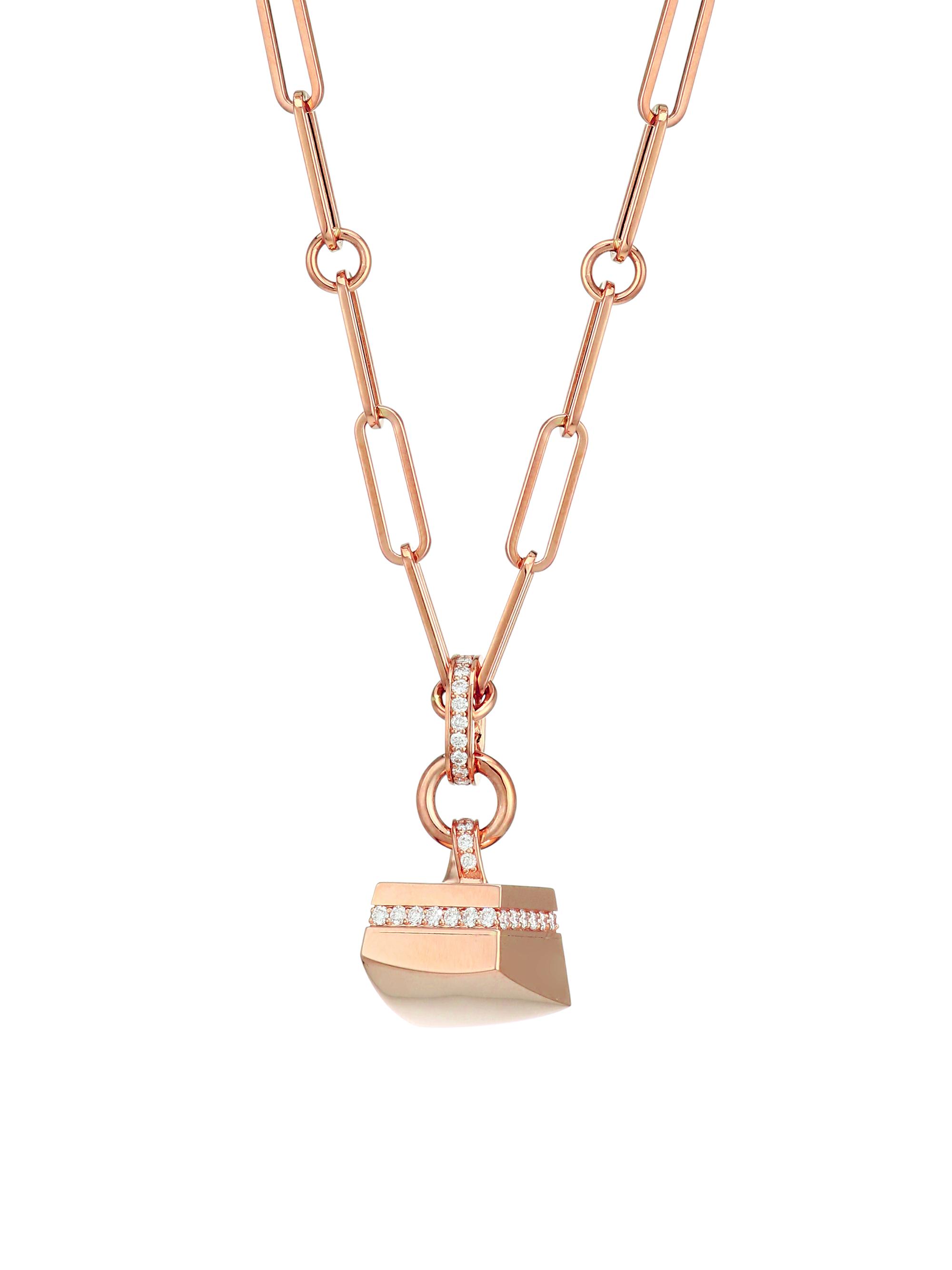 Roberto Coin Women's Sauvage Privé 18K Rose Gold & Diamond Pavé Oval Link Pendant Necklace - Rose Gold