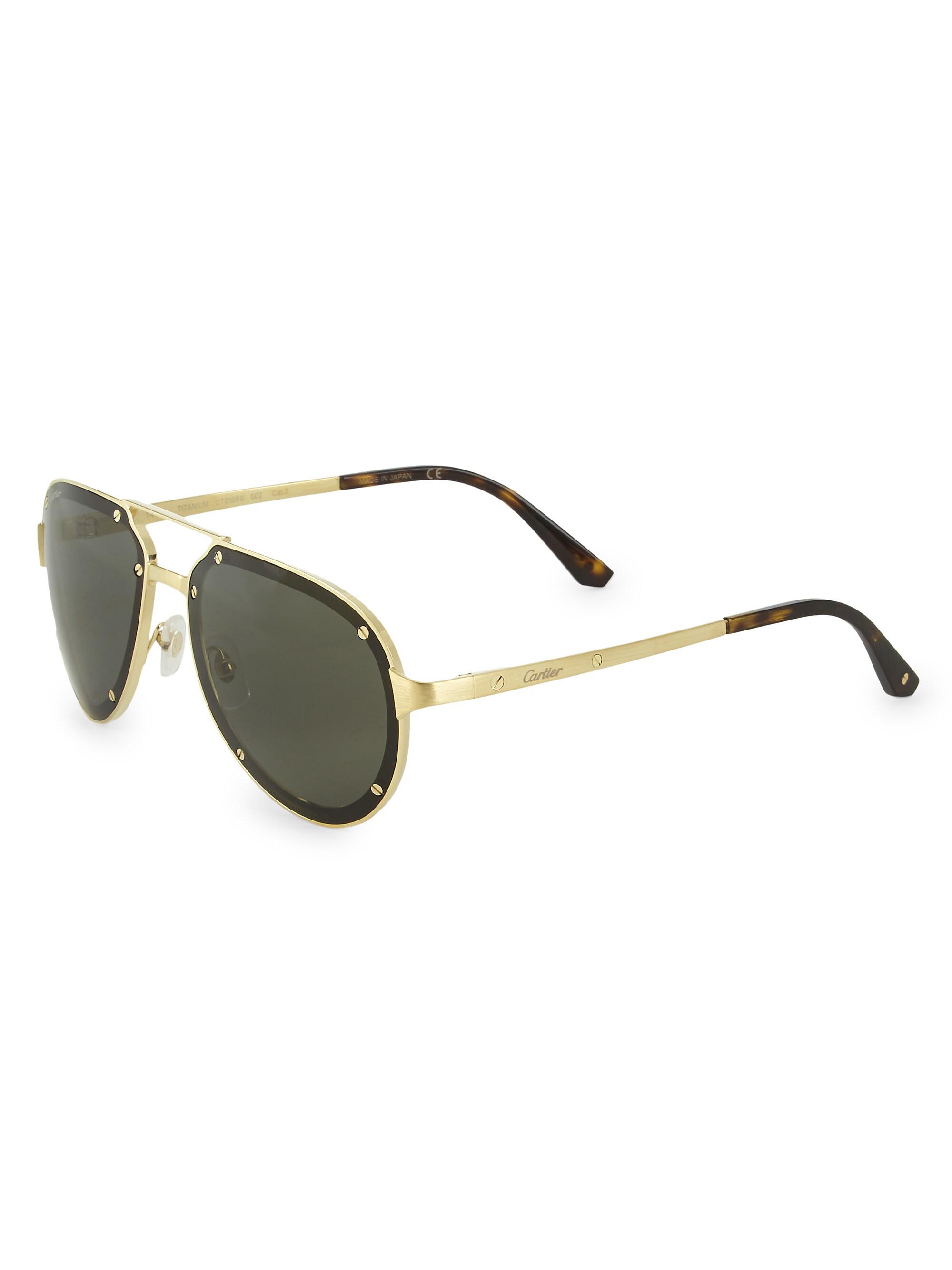 Cartier Men's 60MM Aviator Titanium Sunglasses - Gold