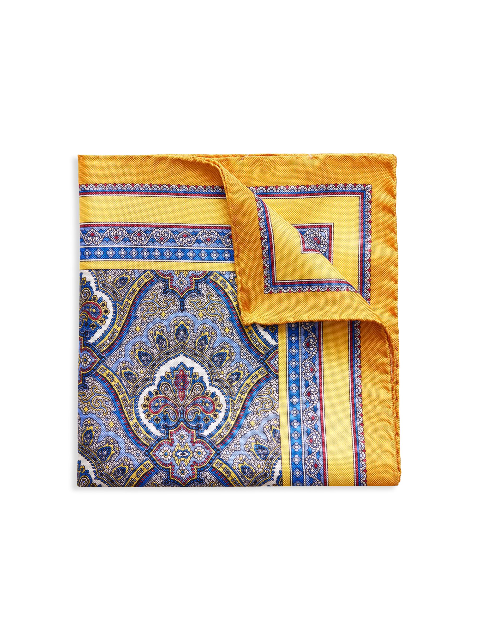 Eton Men's Print Silk Pocket Square - Yellow Orange