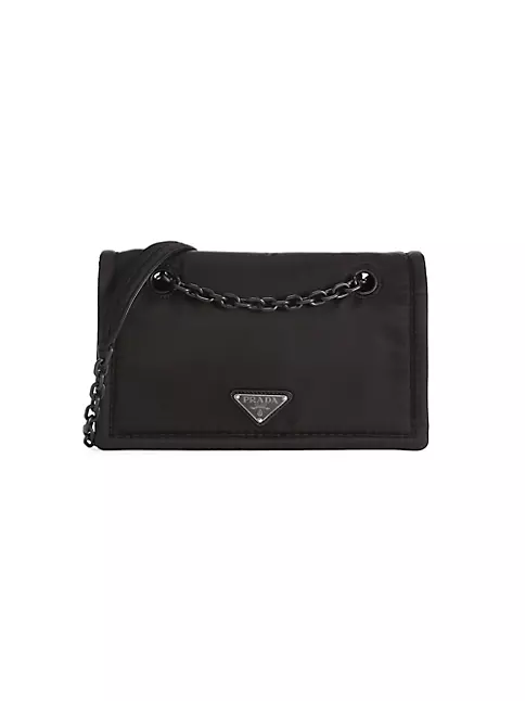 PRADA Saffiano Tessuto Nylon Chain Shoulder Bag Black 1303556