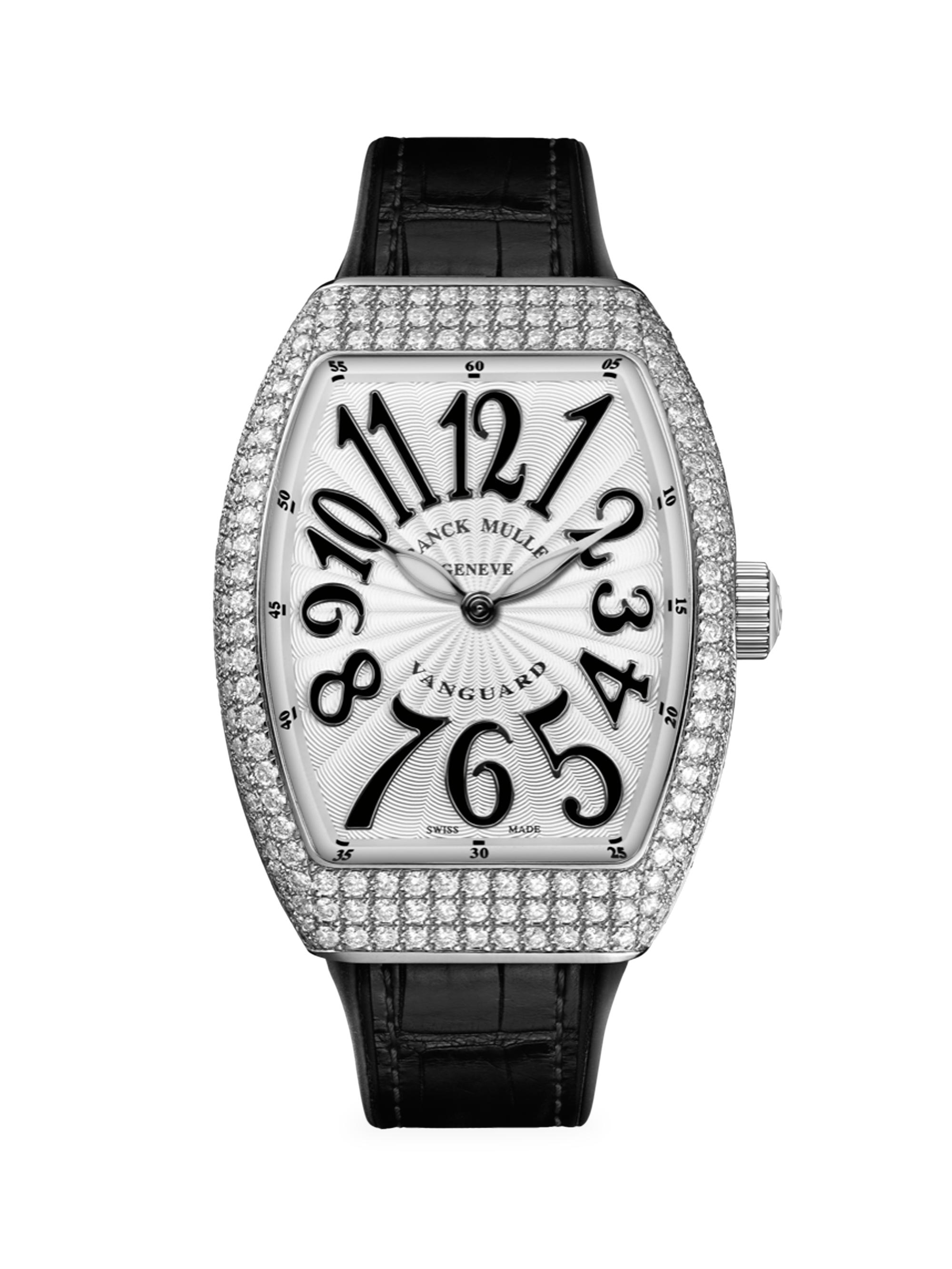 Franck Muller Women's Vanguard Stainless Steel, Diamond & Black Alligator-Strap Watch