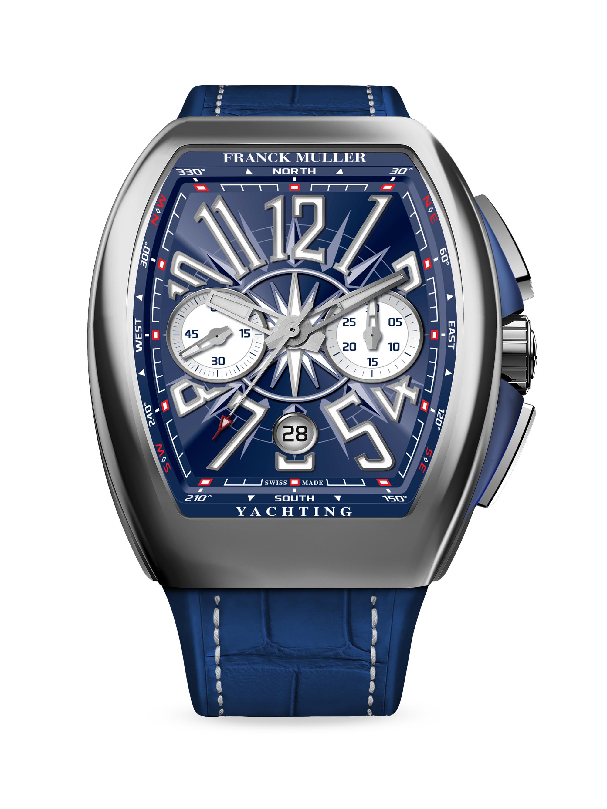 Franck Muller Men's Vanguard Yachting Stainless Steel Alligator & Rubber Strap Chronograph Watch - Navy