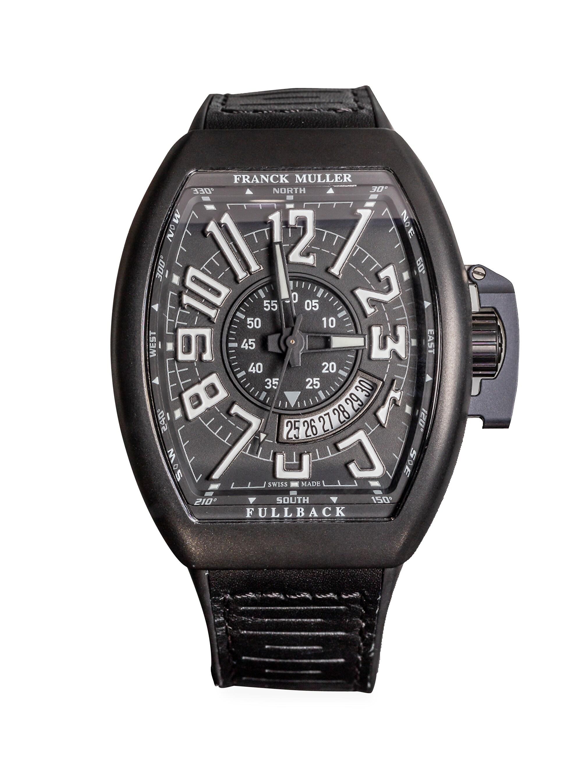 Franck Muller Men's Vanguard Brushed Titanium, Leather & Rubber Strap Watch - Black