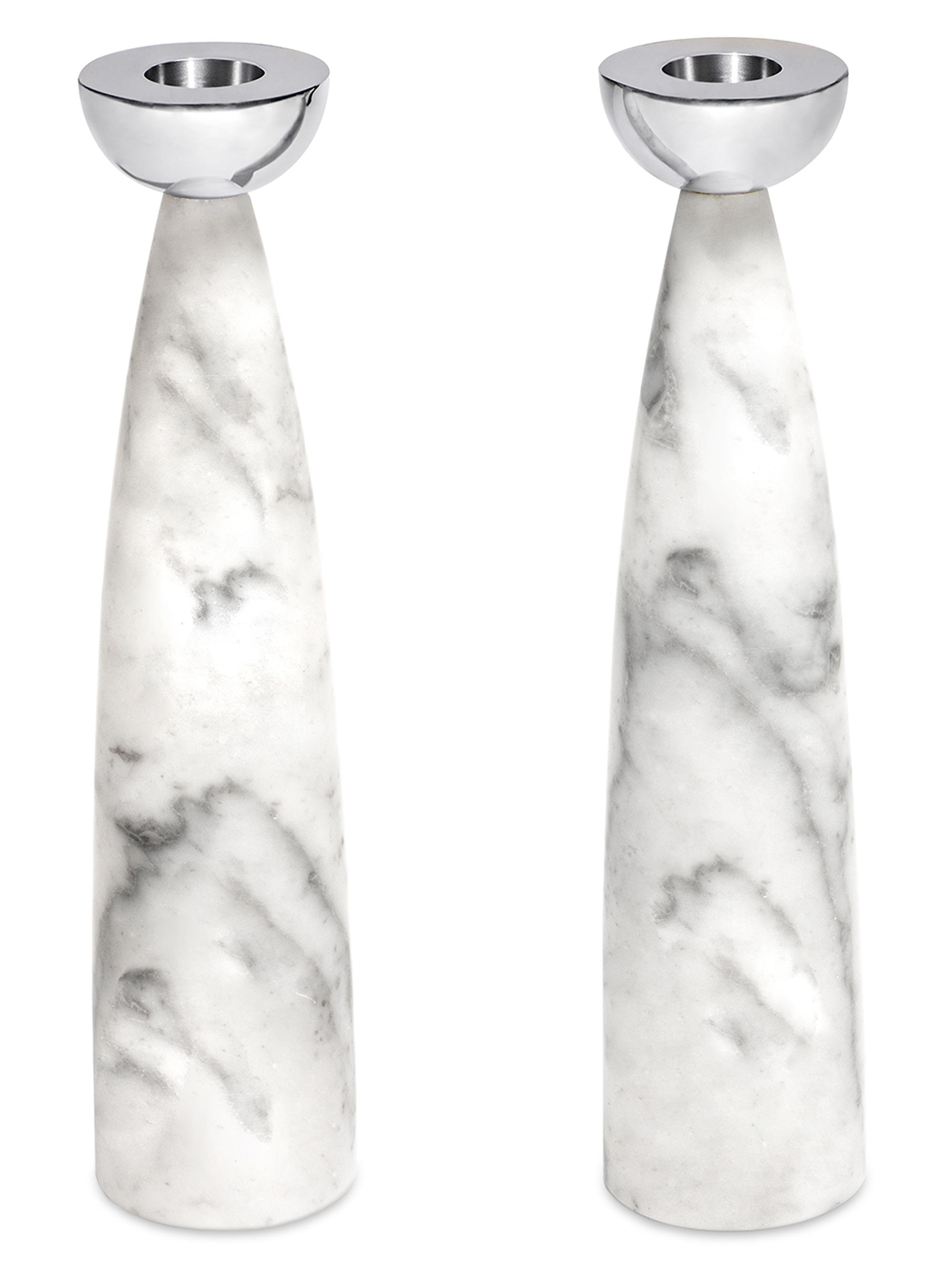 ANNA New York Coluna 2-Piece Carrara Marble & Steel Candlestick Set - Gold | Thumbnail 3
