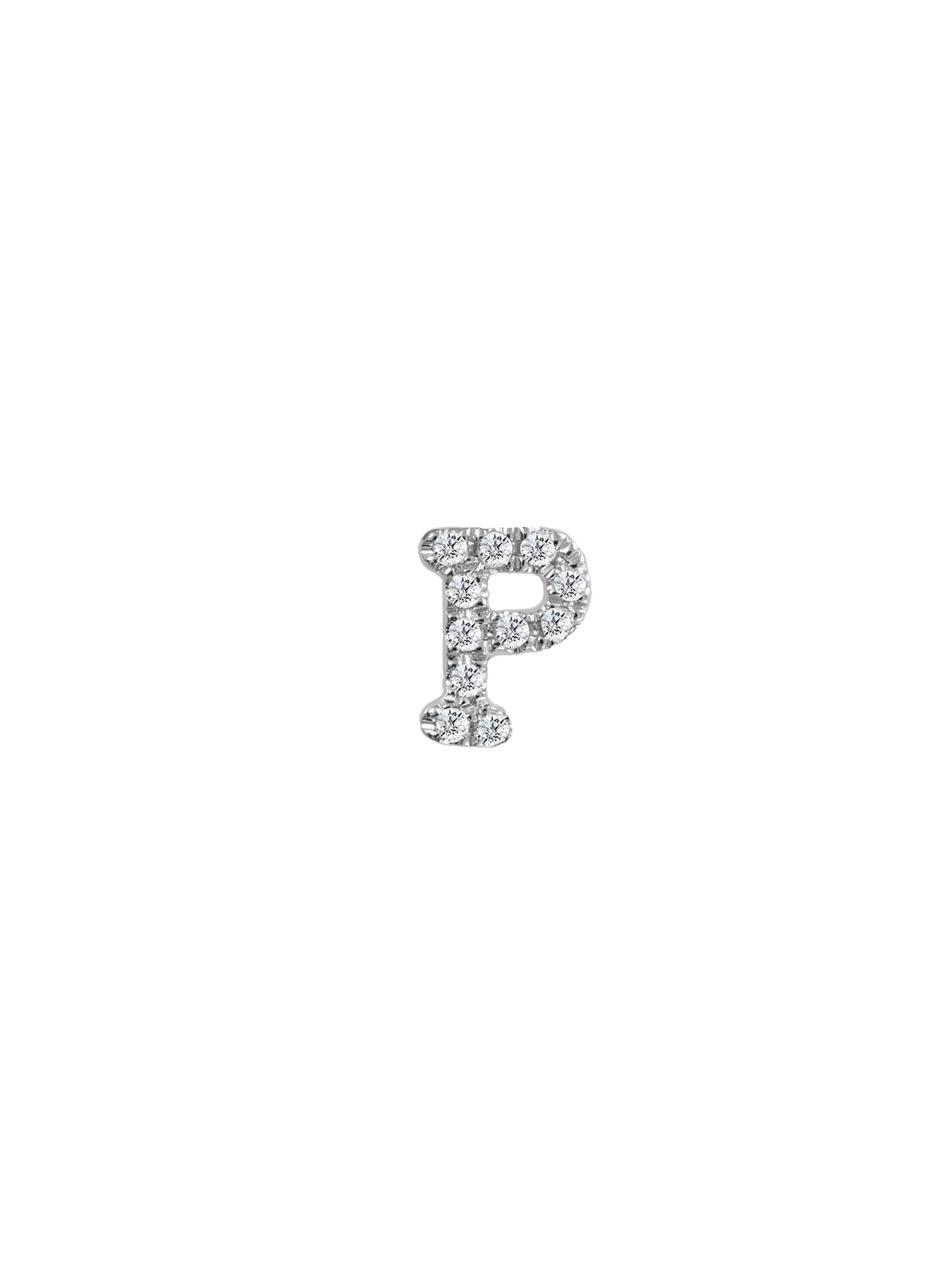 Meira T Women's 14K White Gold Diamond Intial Single Stud Earring - Initial P