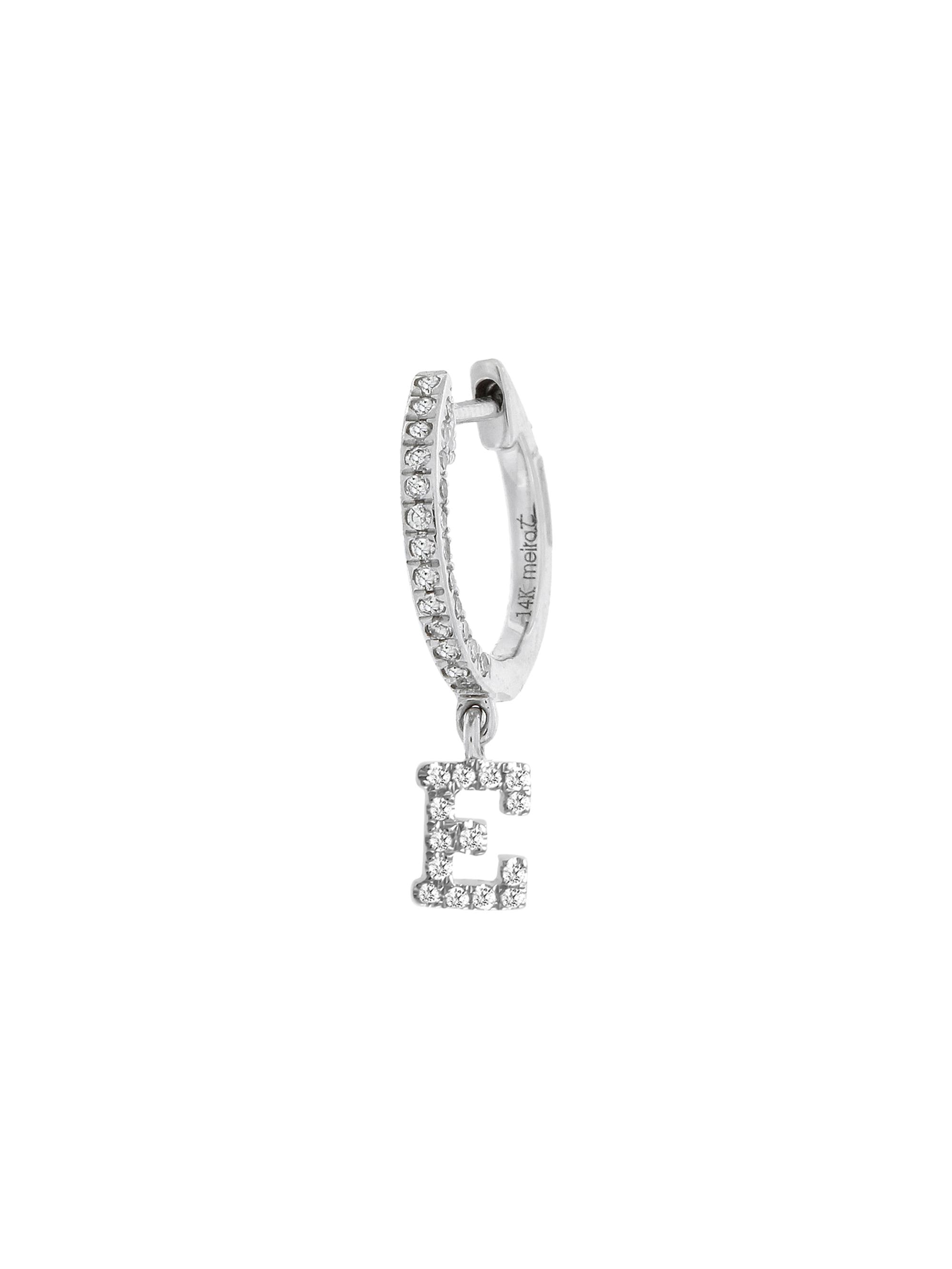 Meira T Women's 14K White Gold Diamond Intial Single Huggie Hoop Earring - Initial E