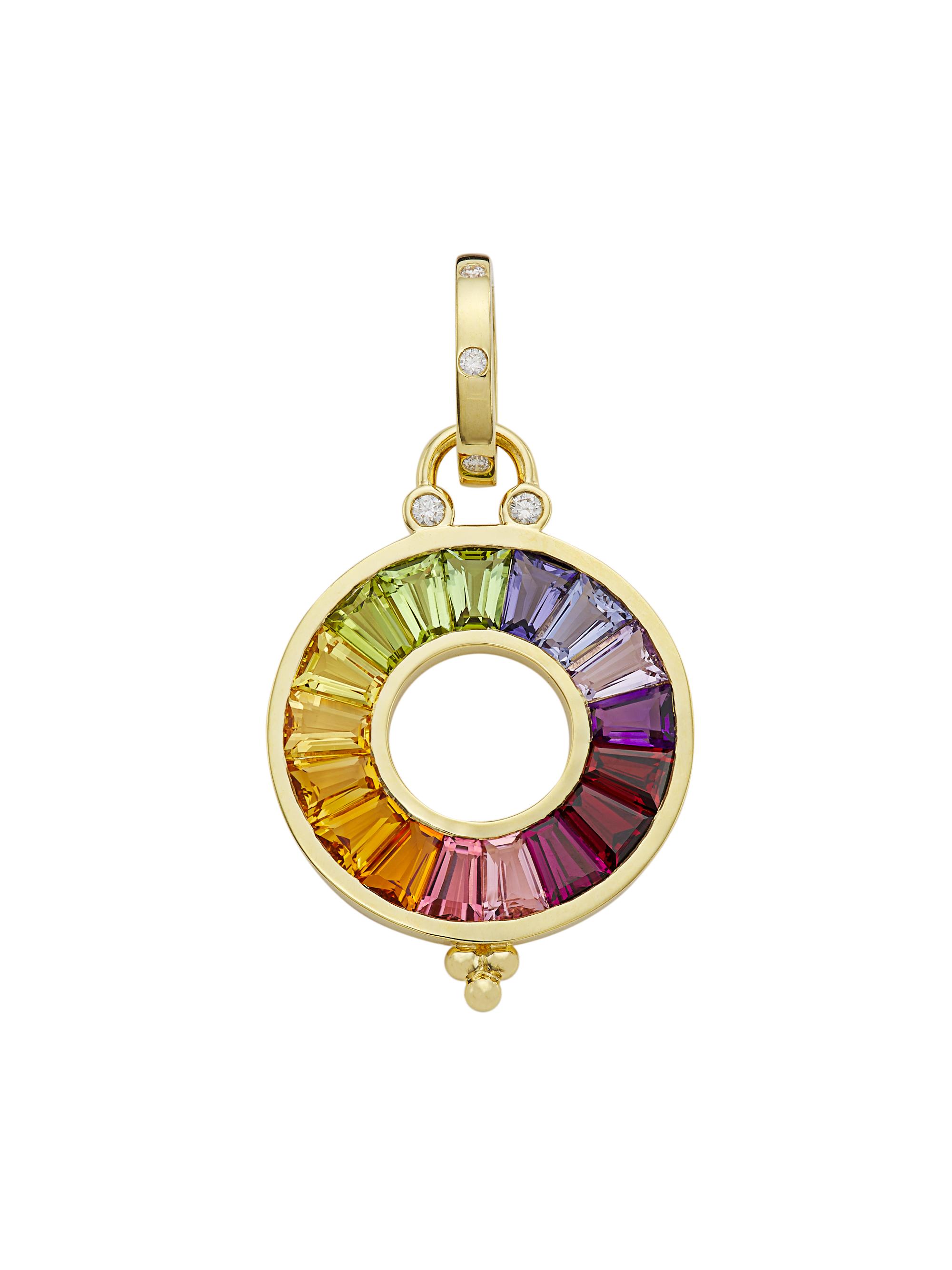 Temple St. Clair Women's Celestial 18K Yellow Gold, Diamond & Multi-Stone  Color Wheel Pendant
