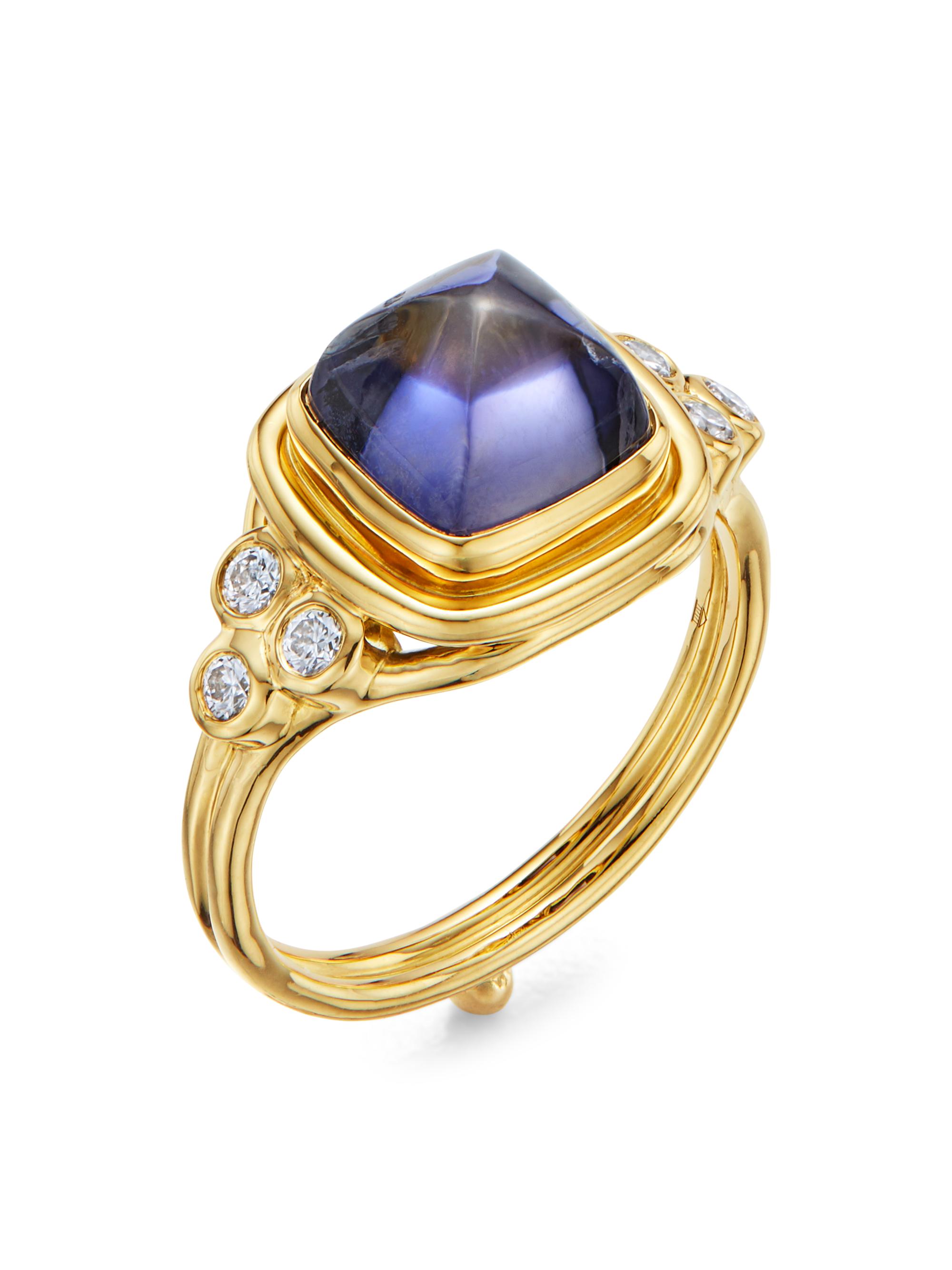 Temple St. Clair Women's High 18K Yellow Gold, Iolite & Diamond Classic Sugar Loaf Ring - Yellow Gold