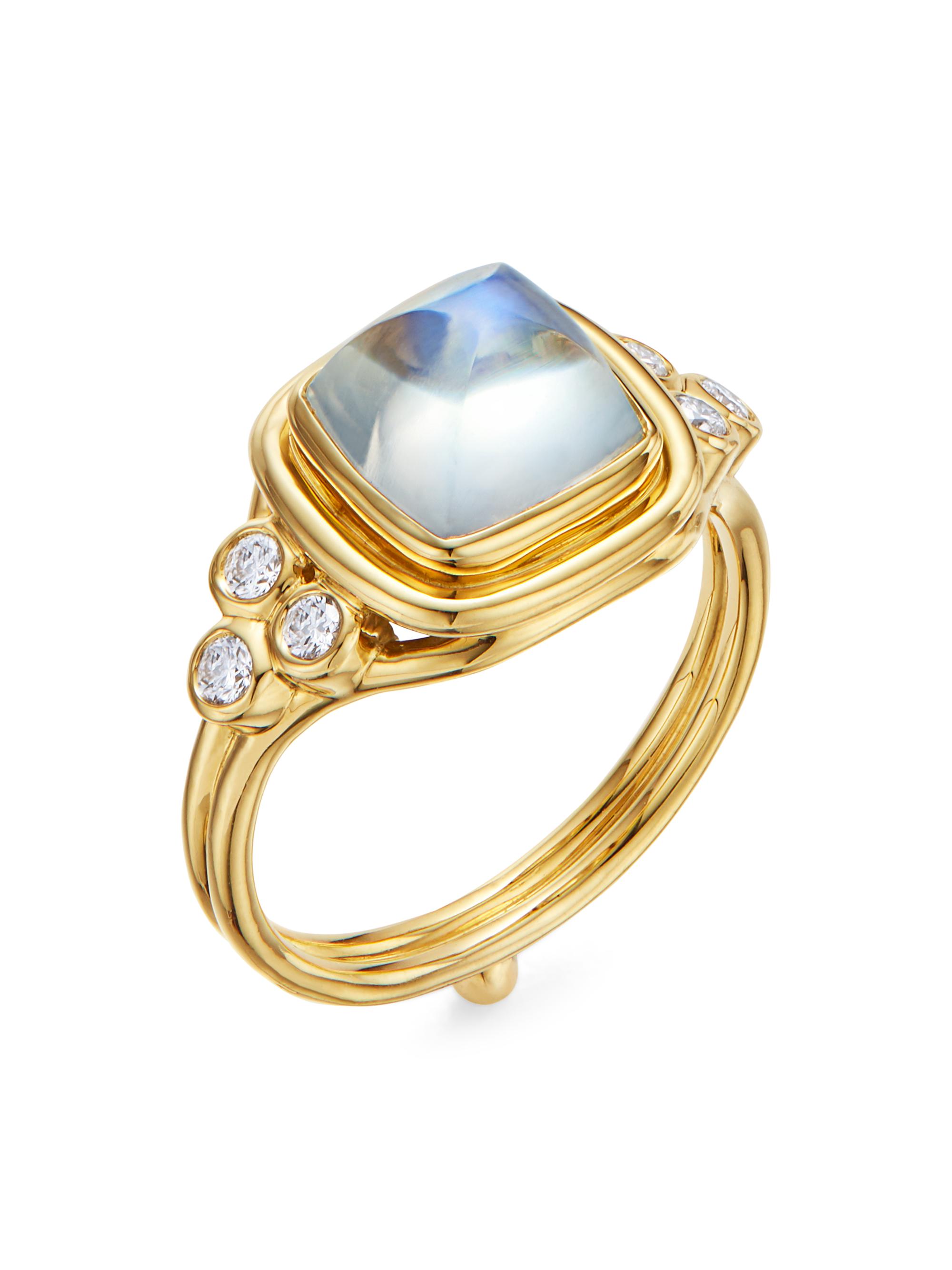 Temple St. Clair Women's High 18K Yellow Gold, Moonstone & Diamond Classic Sugar Loaf Ring - Yellow Gold