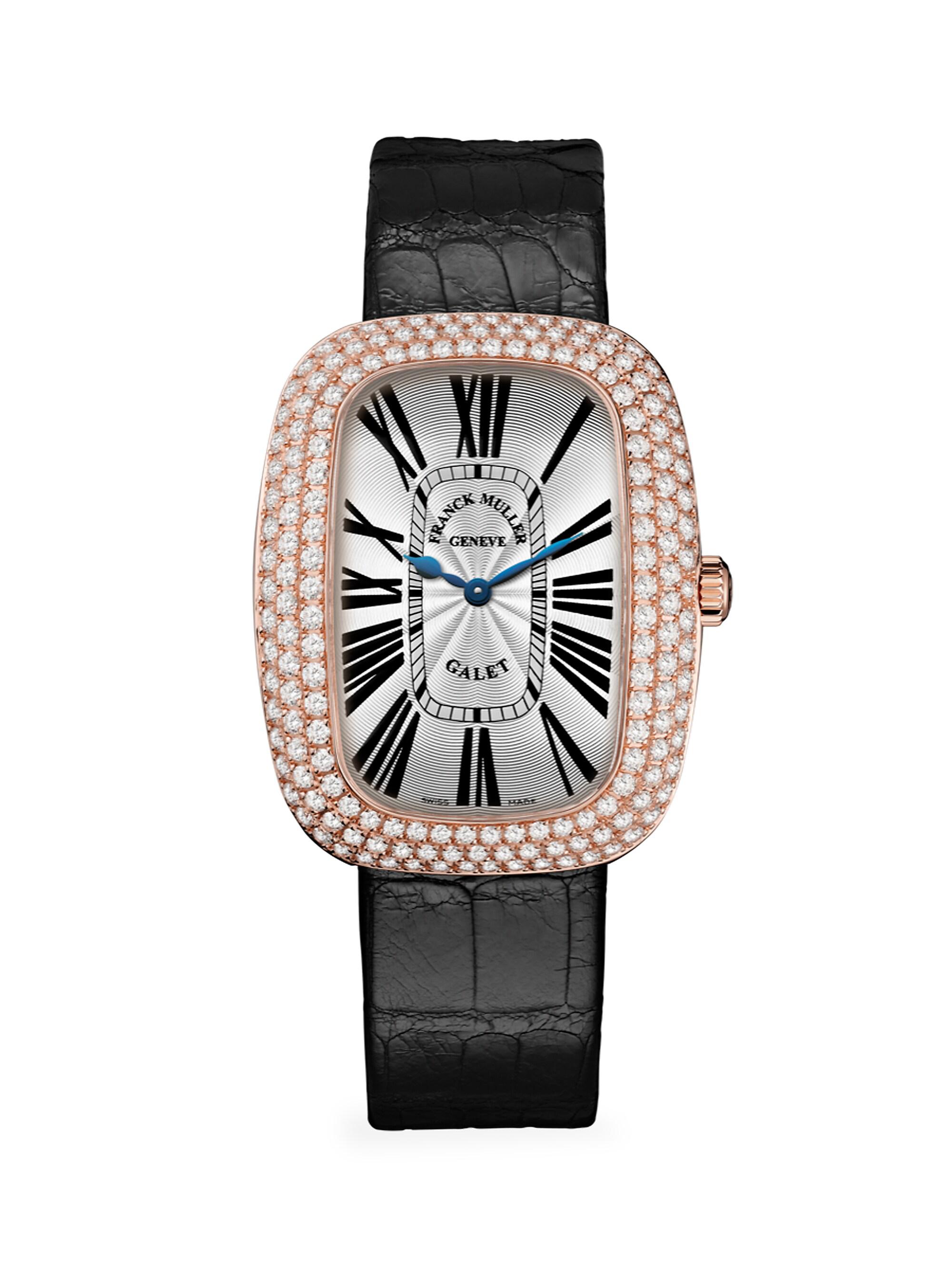 Franck Muller Galet Rose Gold, Diamond Alligator Strap Watch