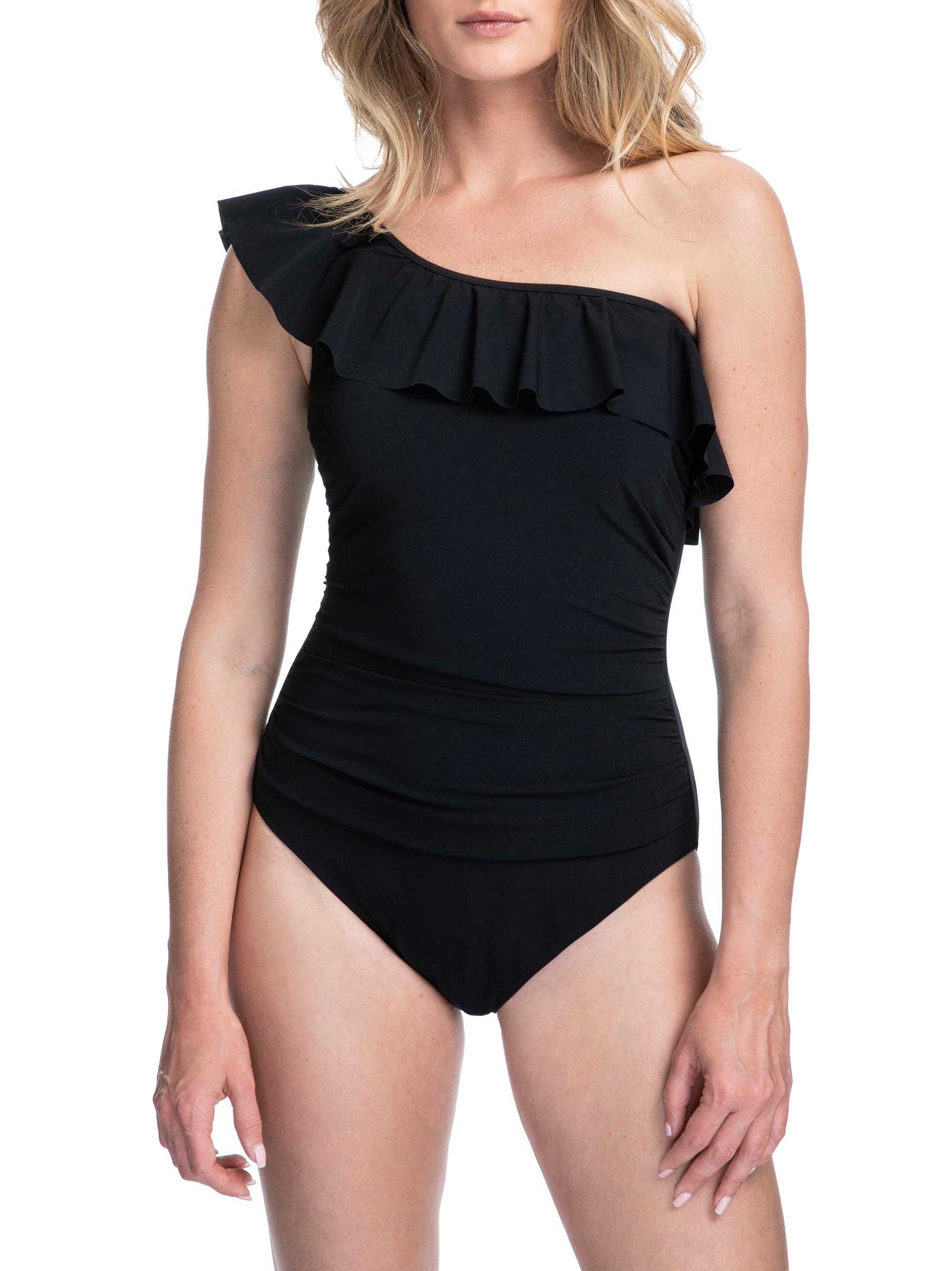 Profile By Gottex Women's One-Shoulder Ruffle One-Piece Swimsuit - Black